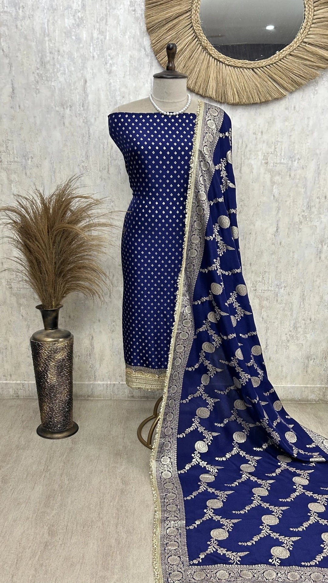Dola Silk Unstitched Suit Set with Banarasi Weaving
