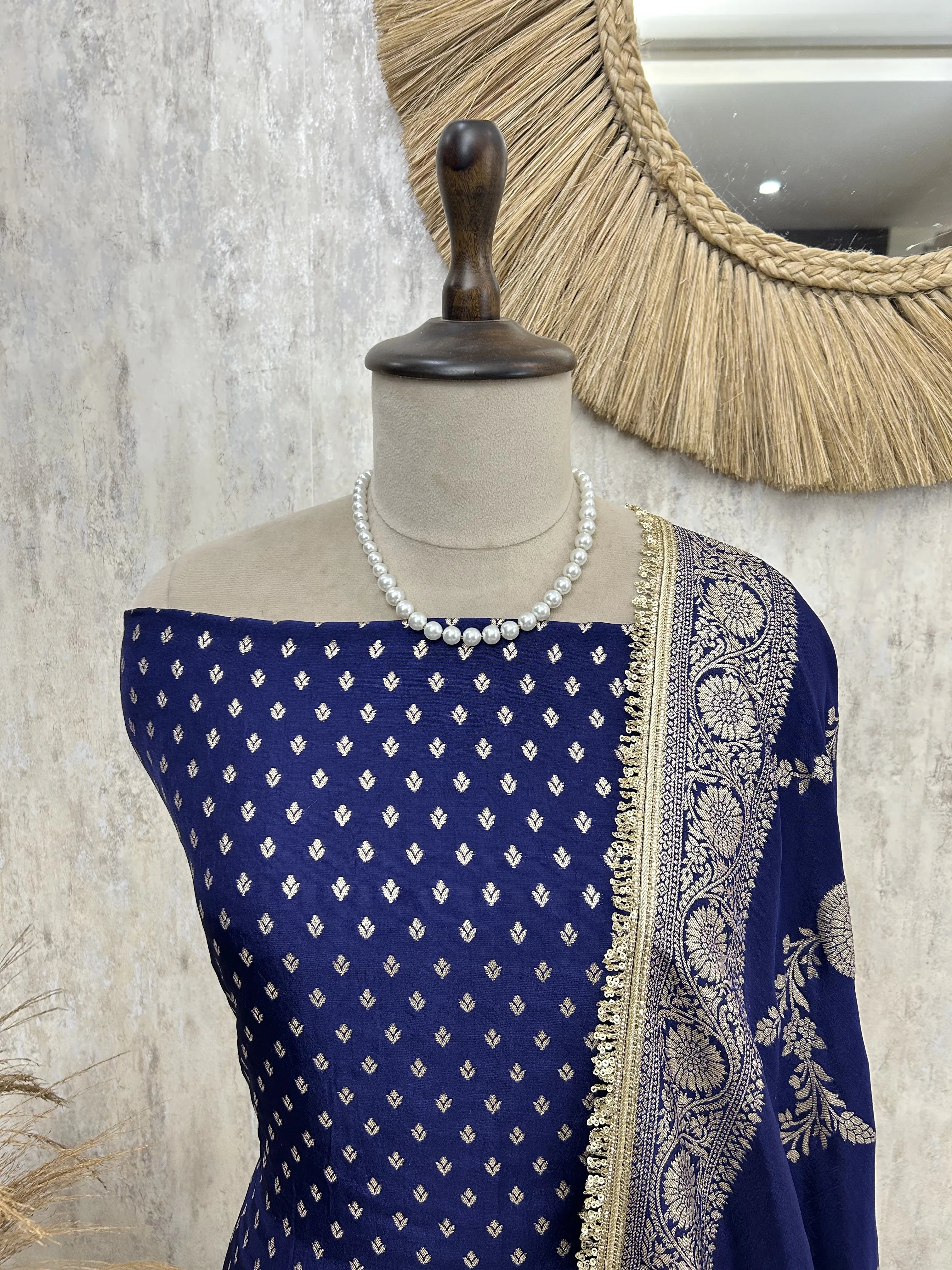 Dola Silk Unstitched Suit Set with Banarasi Weaving