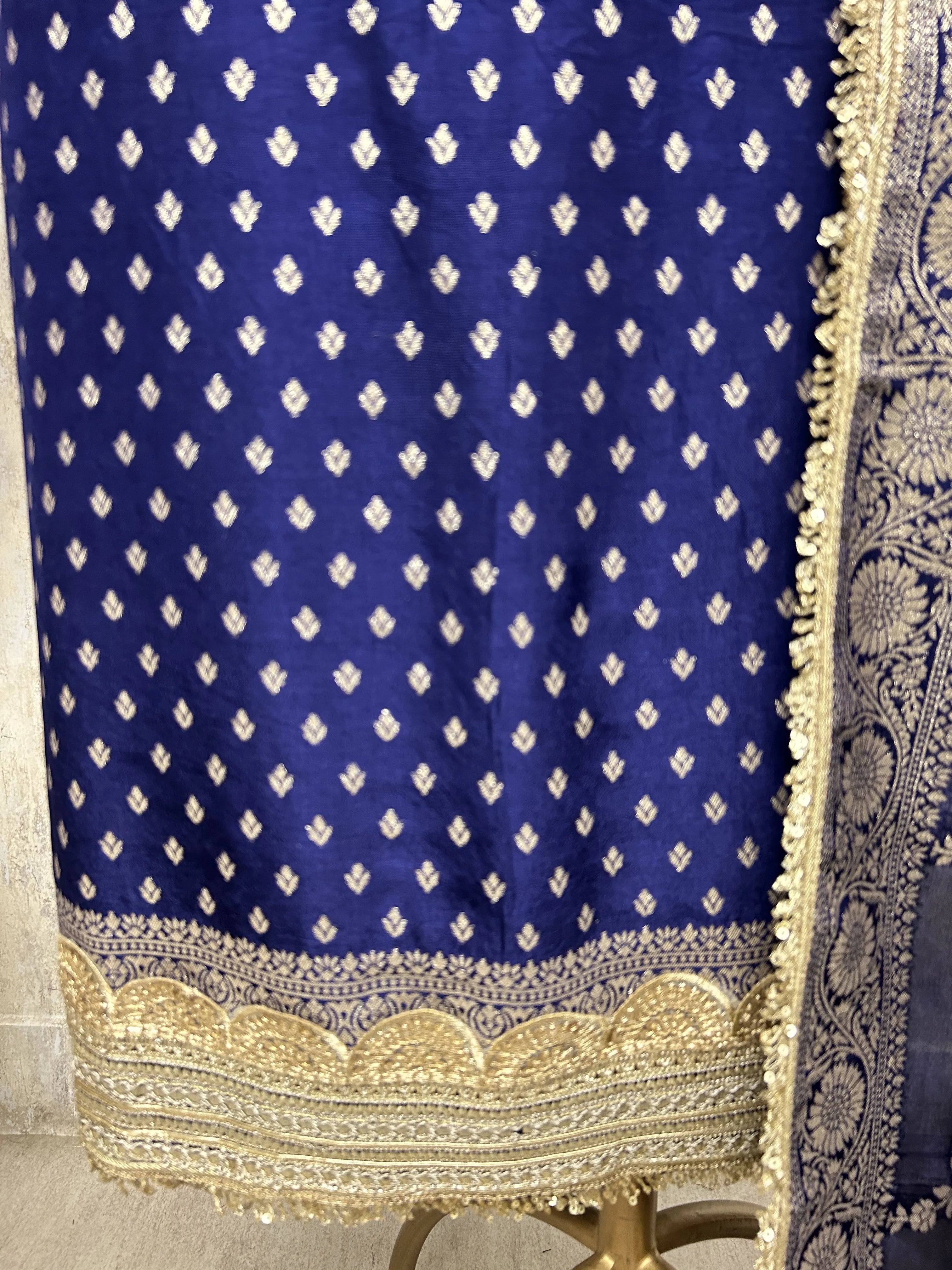 Dola Silk Unstitched Suit Set with Banarasi Weaving
