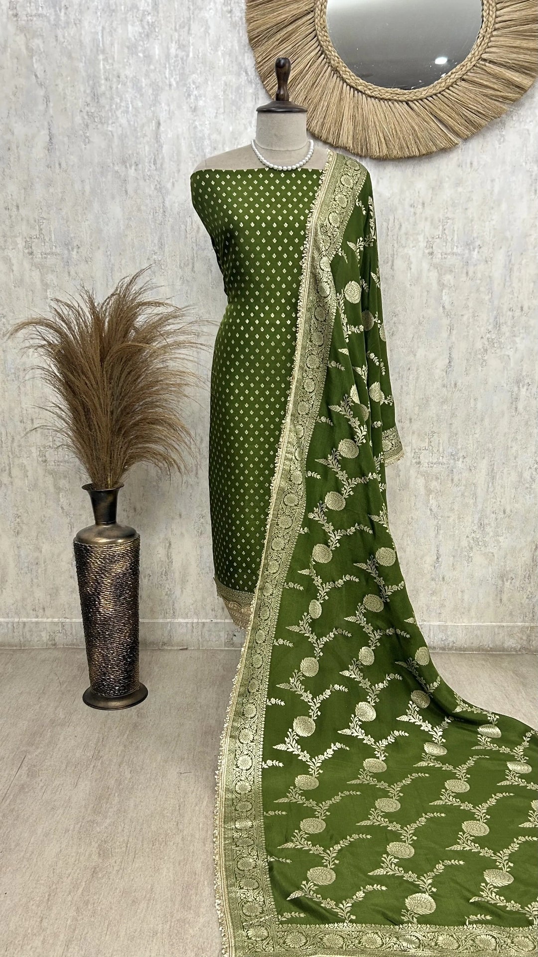 Dola Silk Unstitched Suit Set with Banarasi Weaving