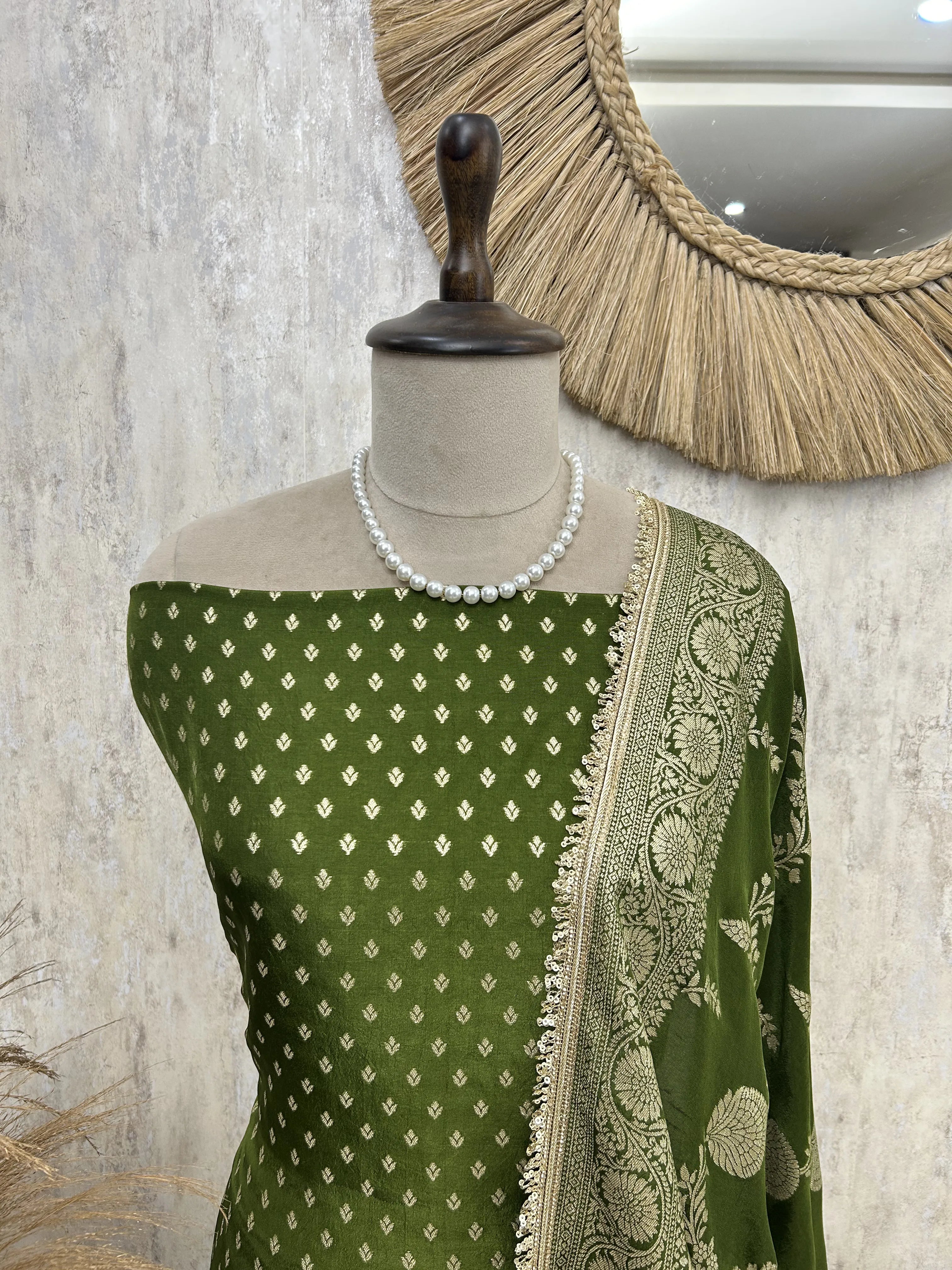 Dola Silk Unstitched Suit Set with Banarasi Weaving