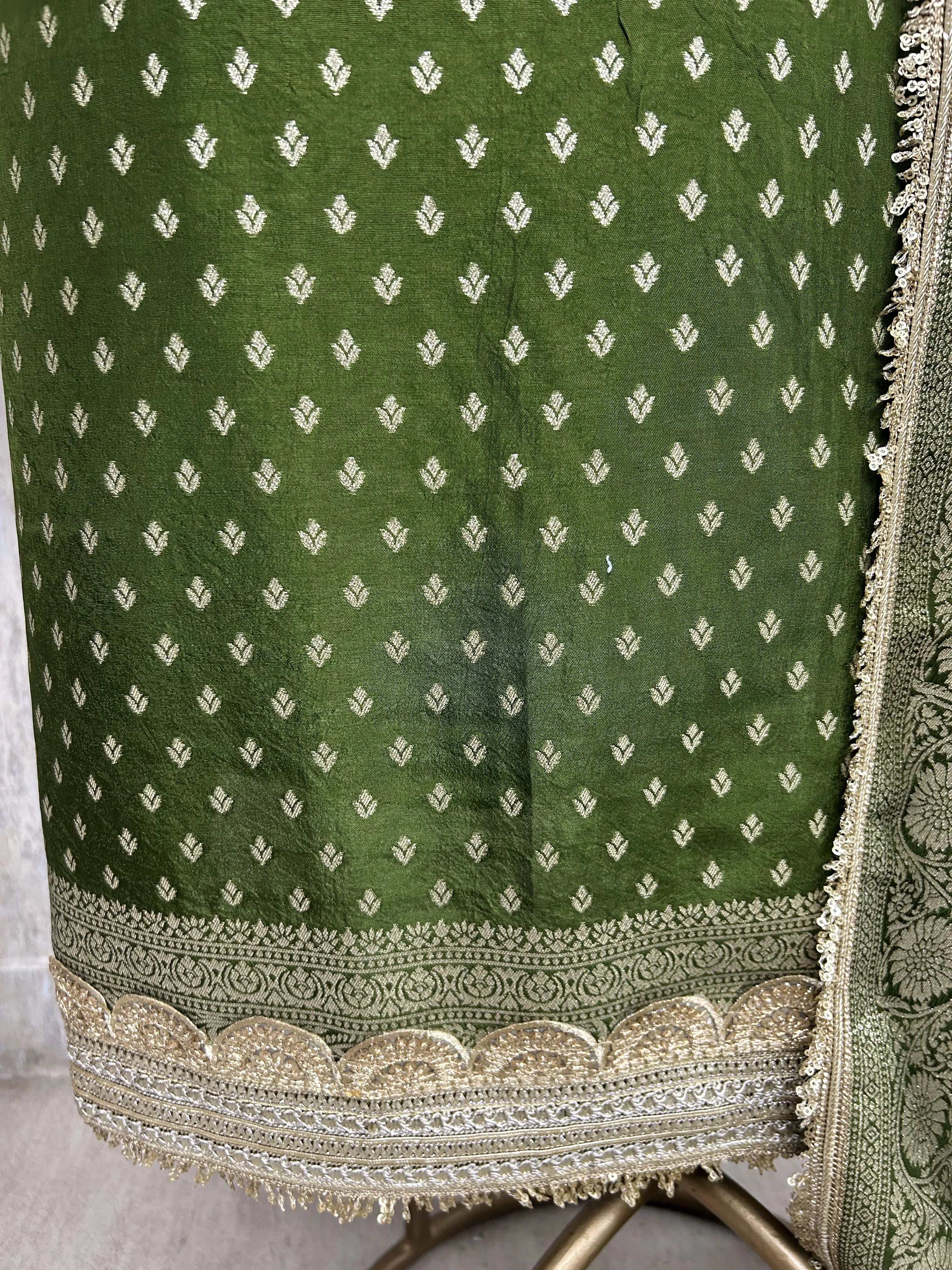 Dola Silk Unstitched Suit Set with Banarasi Weaving