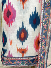 Linen Cotton Unstitched Suit Set Featuring Ikat Print