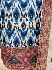 Ikat Print Linen Cotton Unstitched Suit Set With Coin Work