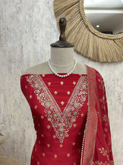 Dola Silk Unstitched suit with V neckline