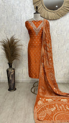 Dola Silk Unstitched suit with V neckline