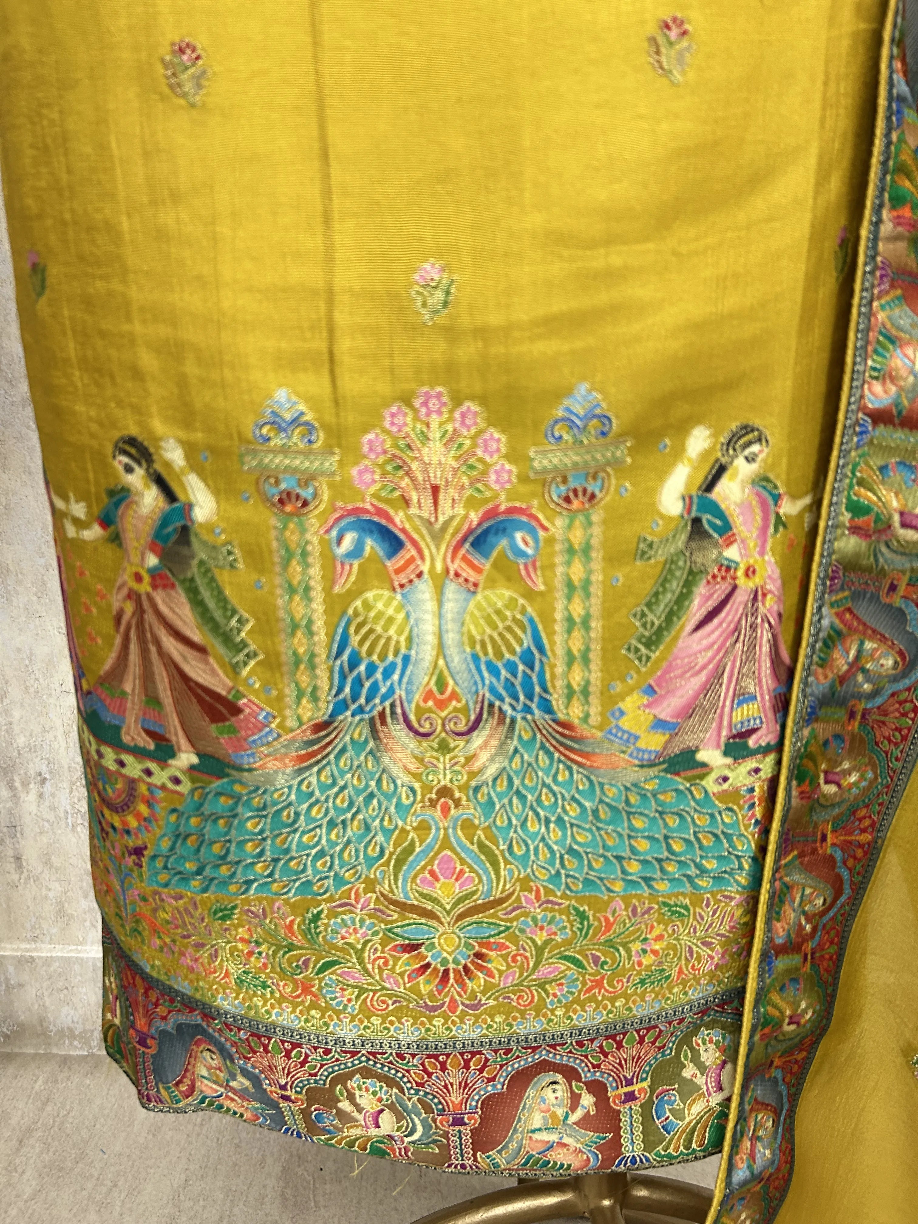 Fine Silk Unstitched Suit with Folk Motifs