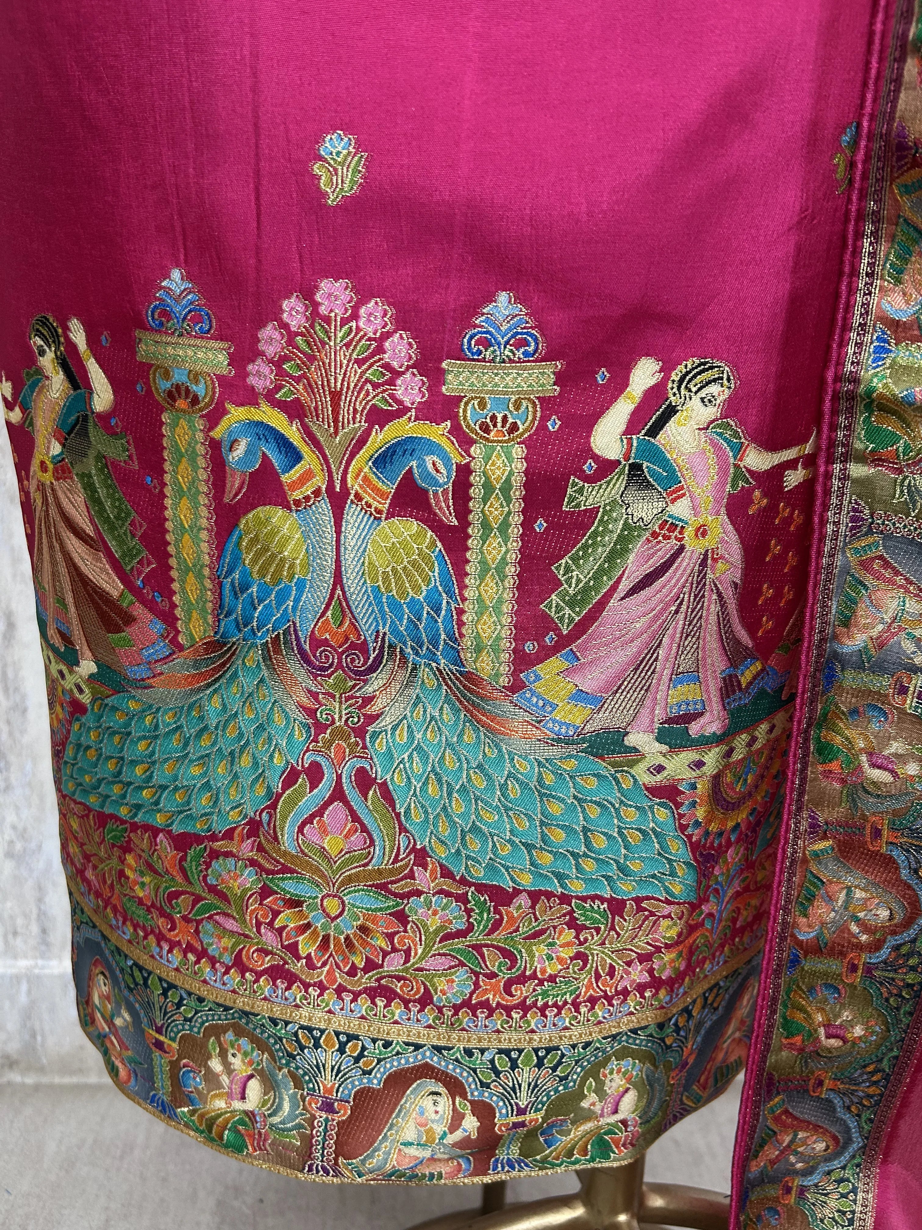 Fine Silk Unstitched Suit with Folk Motifs