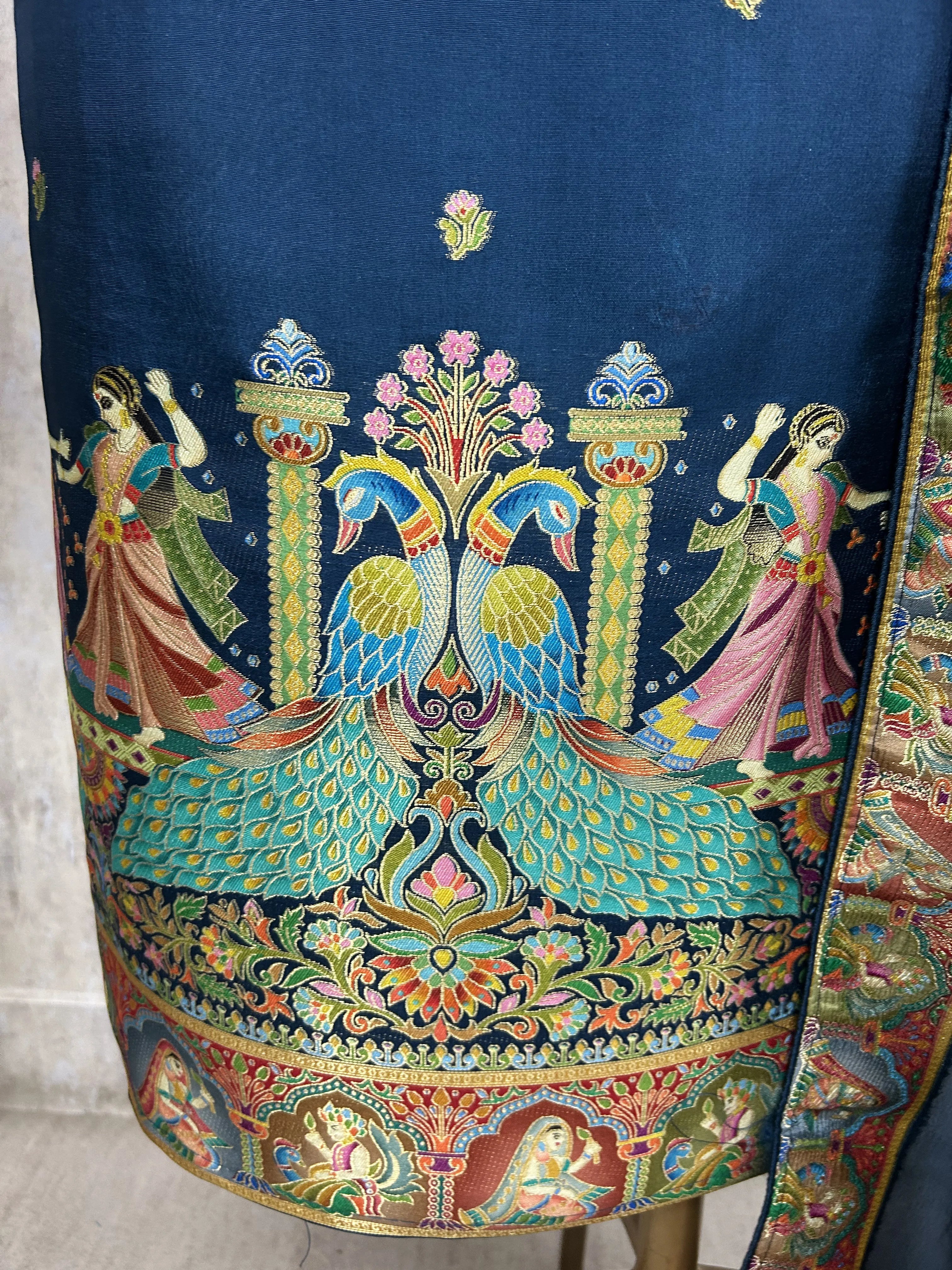 Fine Silk Unstitched Suit with Folk Motifs