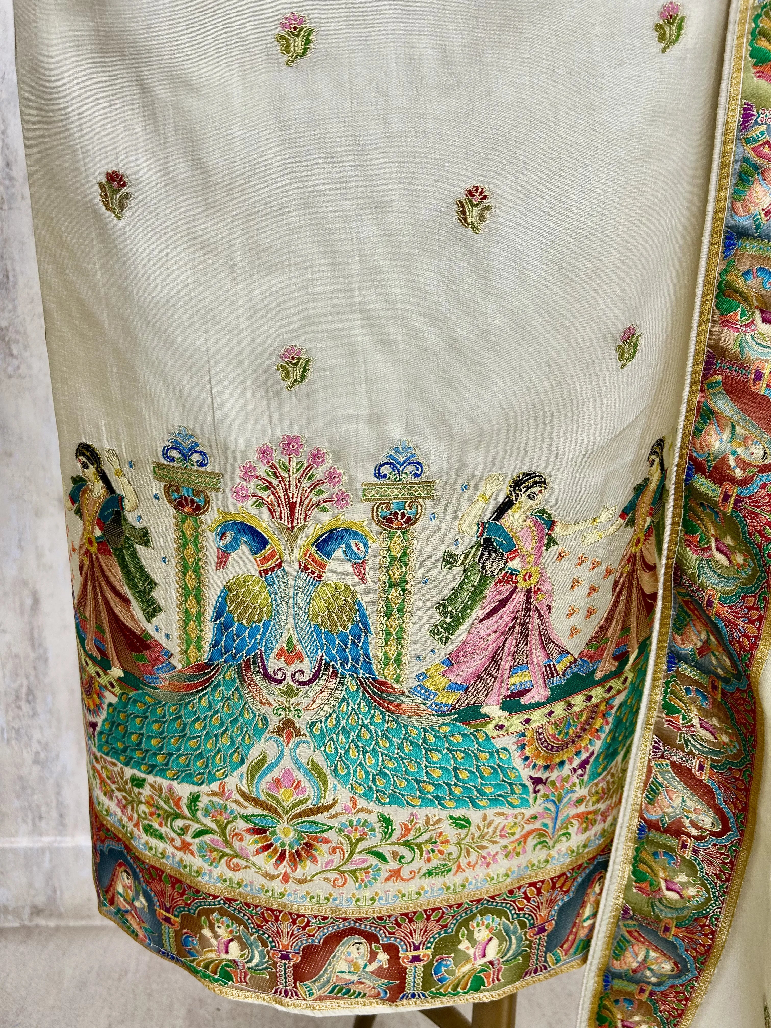 Fine Silk Unstitched Suit with Folk Motifs