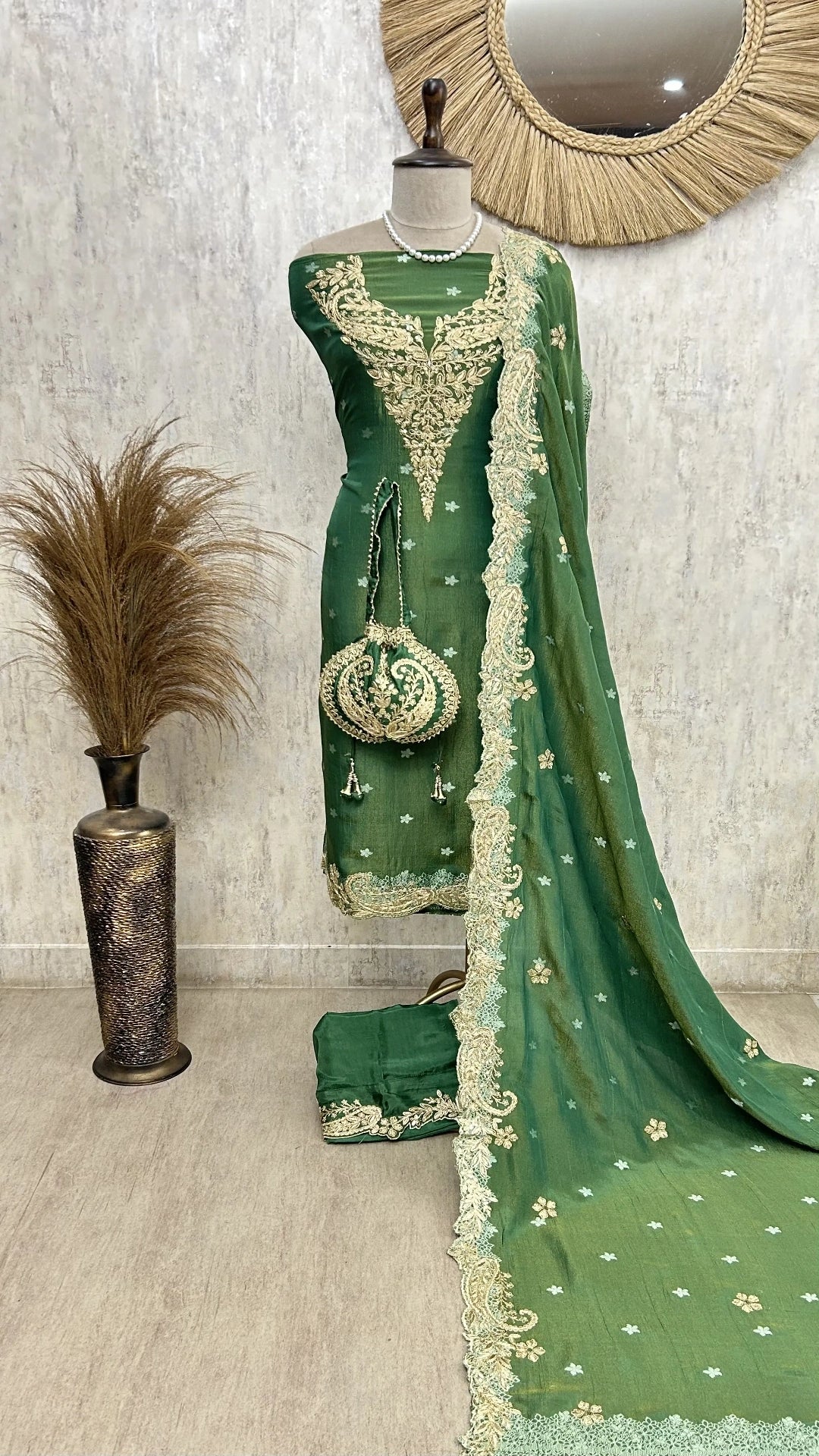 Zari-e-Gul Tissue Unstitched Suit with Potli