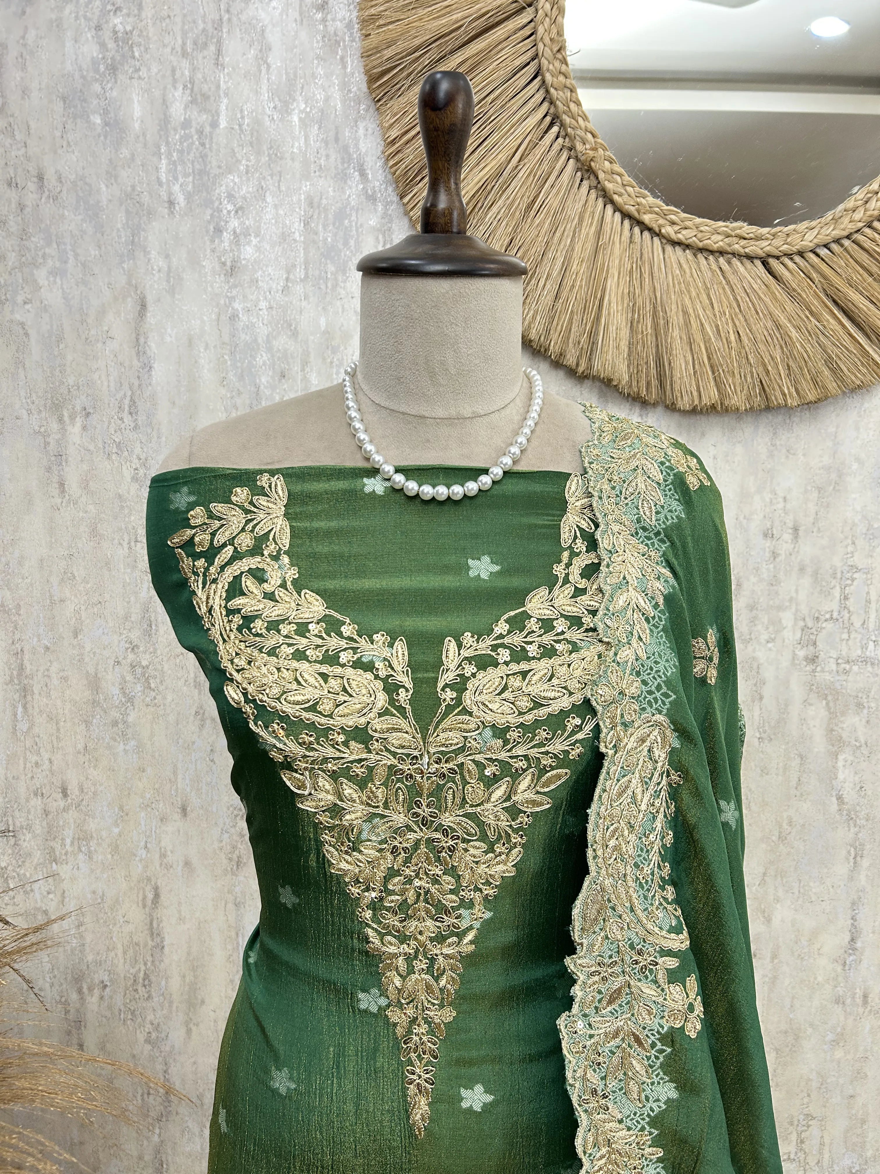 Zari-e-Gul Tissue Unstitched Suit with Potli