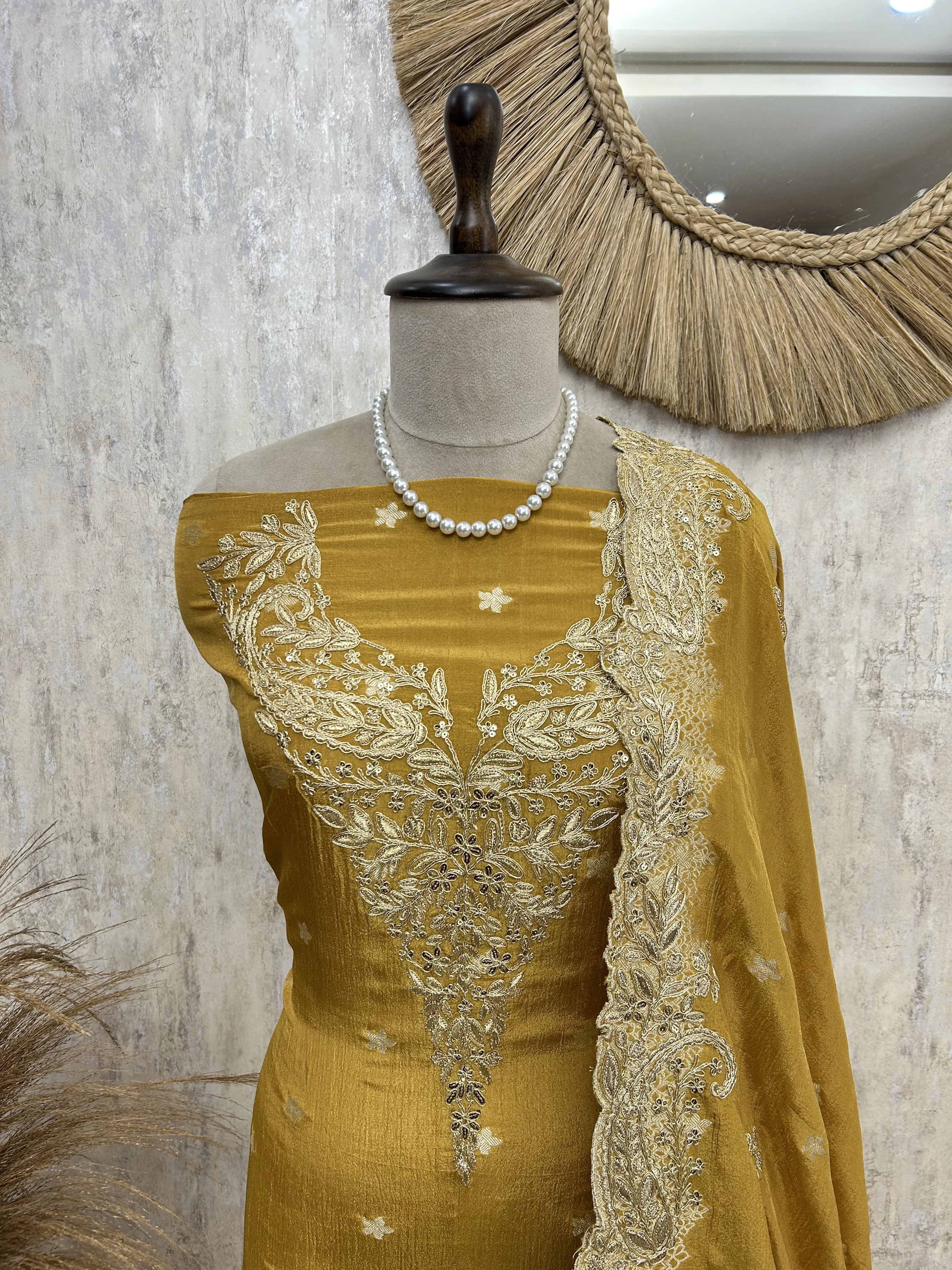 Zari-e-Gul Tissue Unstitched Suit with Potli