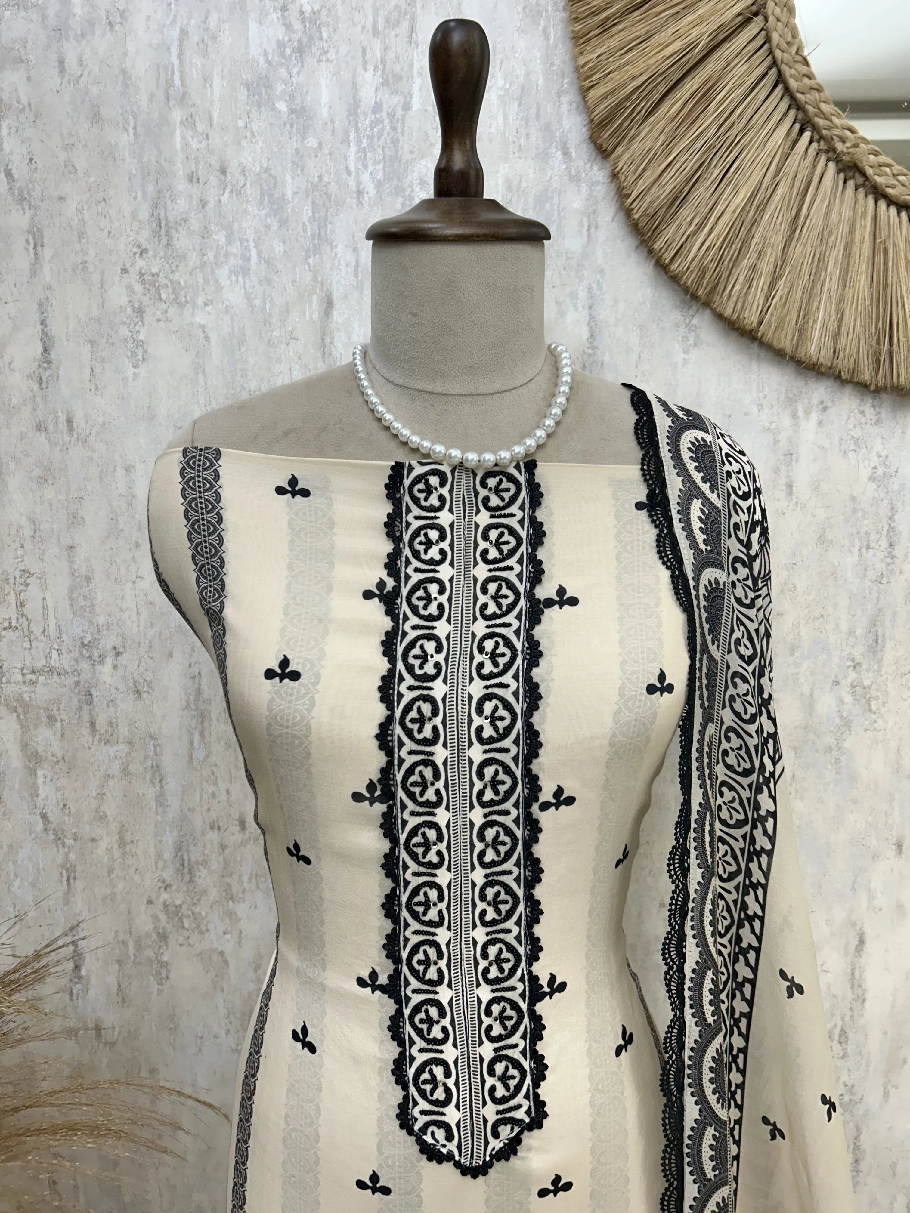 Embroidered Peacock Muslin Unstitched Suit Set