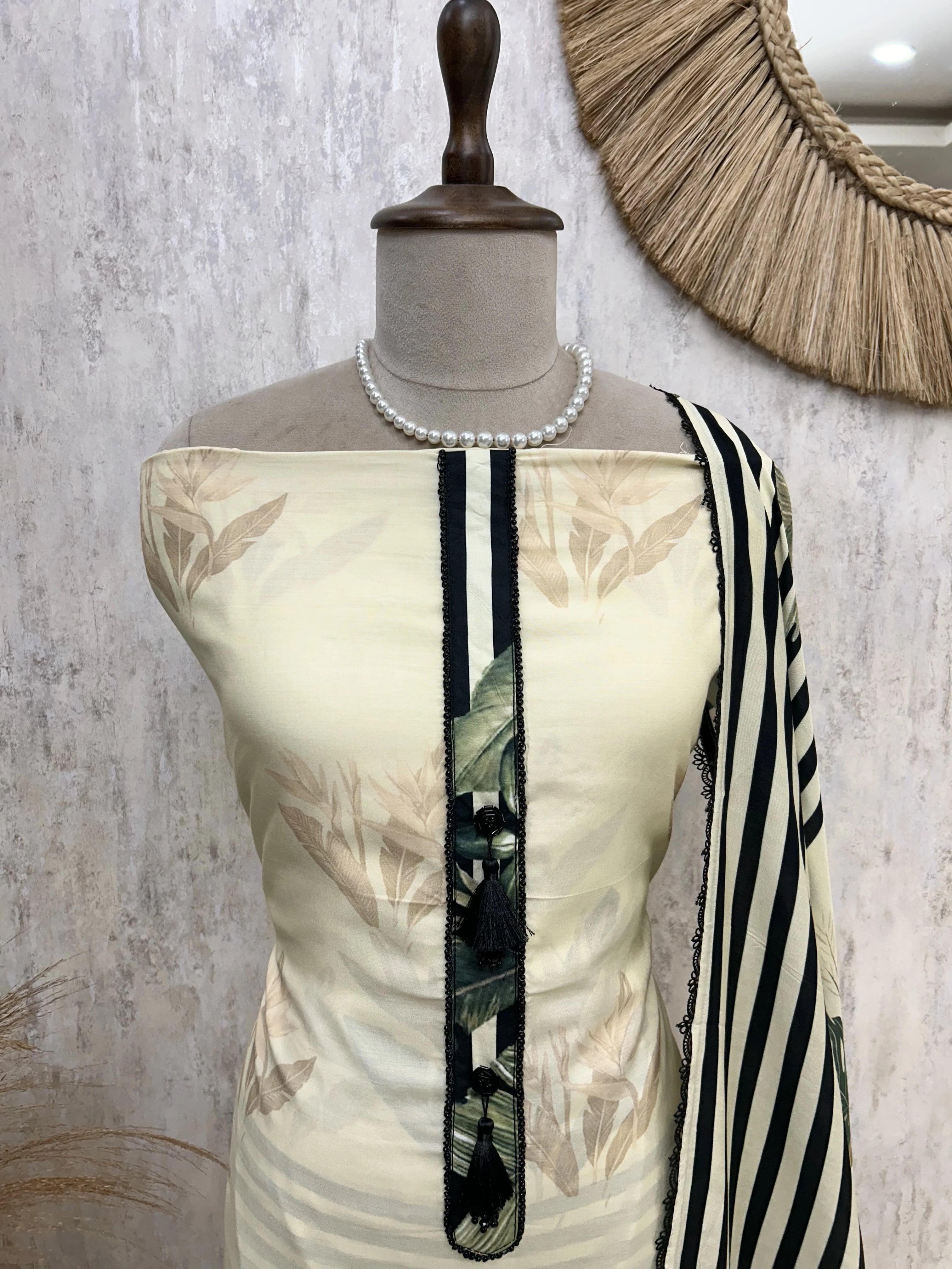 Printed Muslin Unstitched Suit Set With Necktie Design