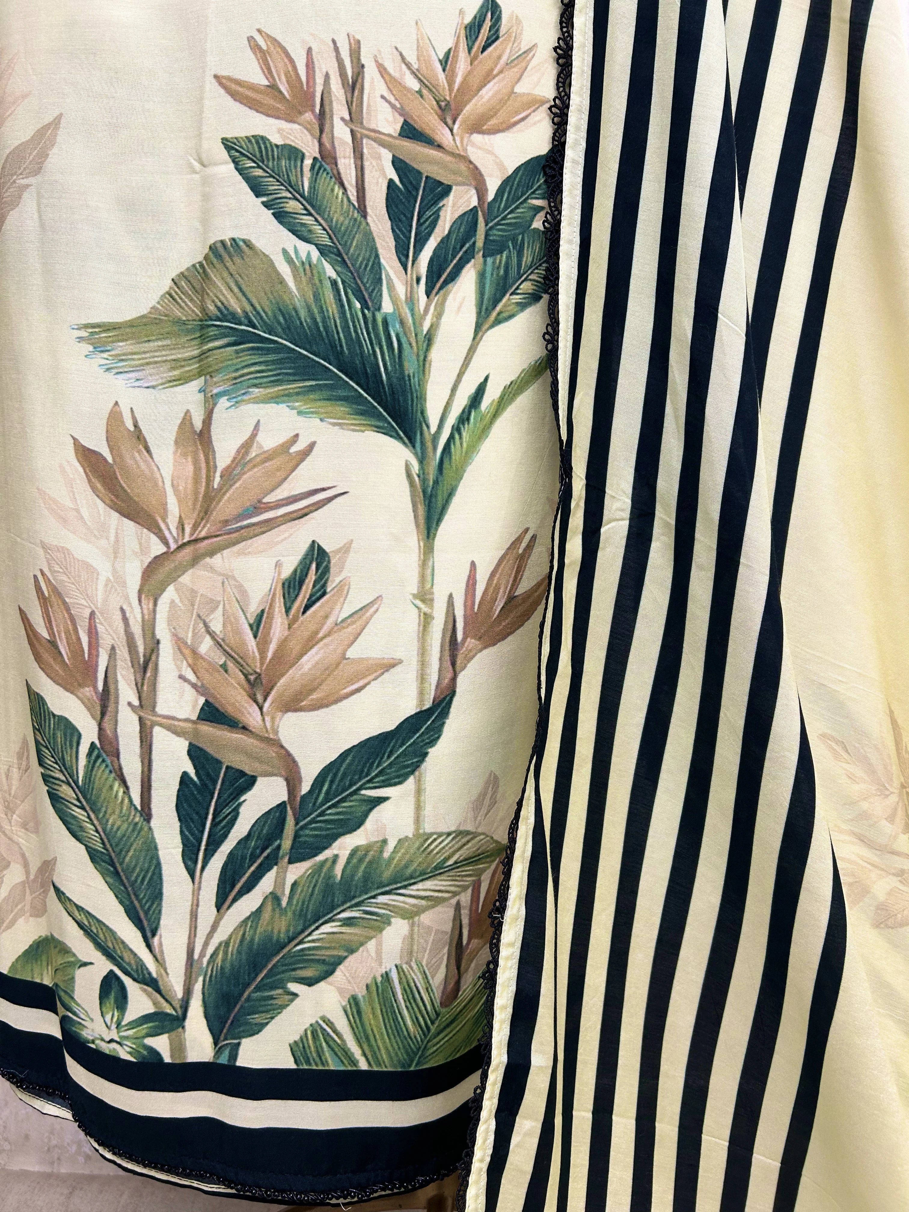 Printed Muslin Unstitched Suit Set With Necktie Design