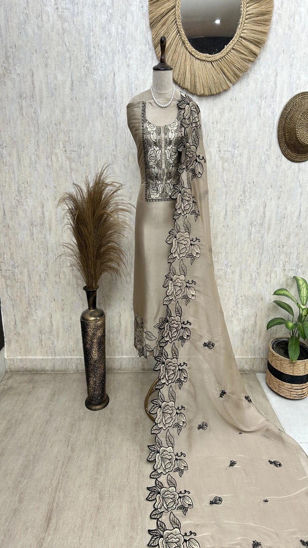 Graceful glass organza unstitched suit