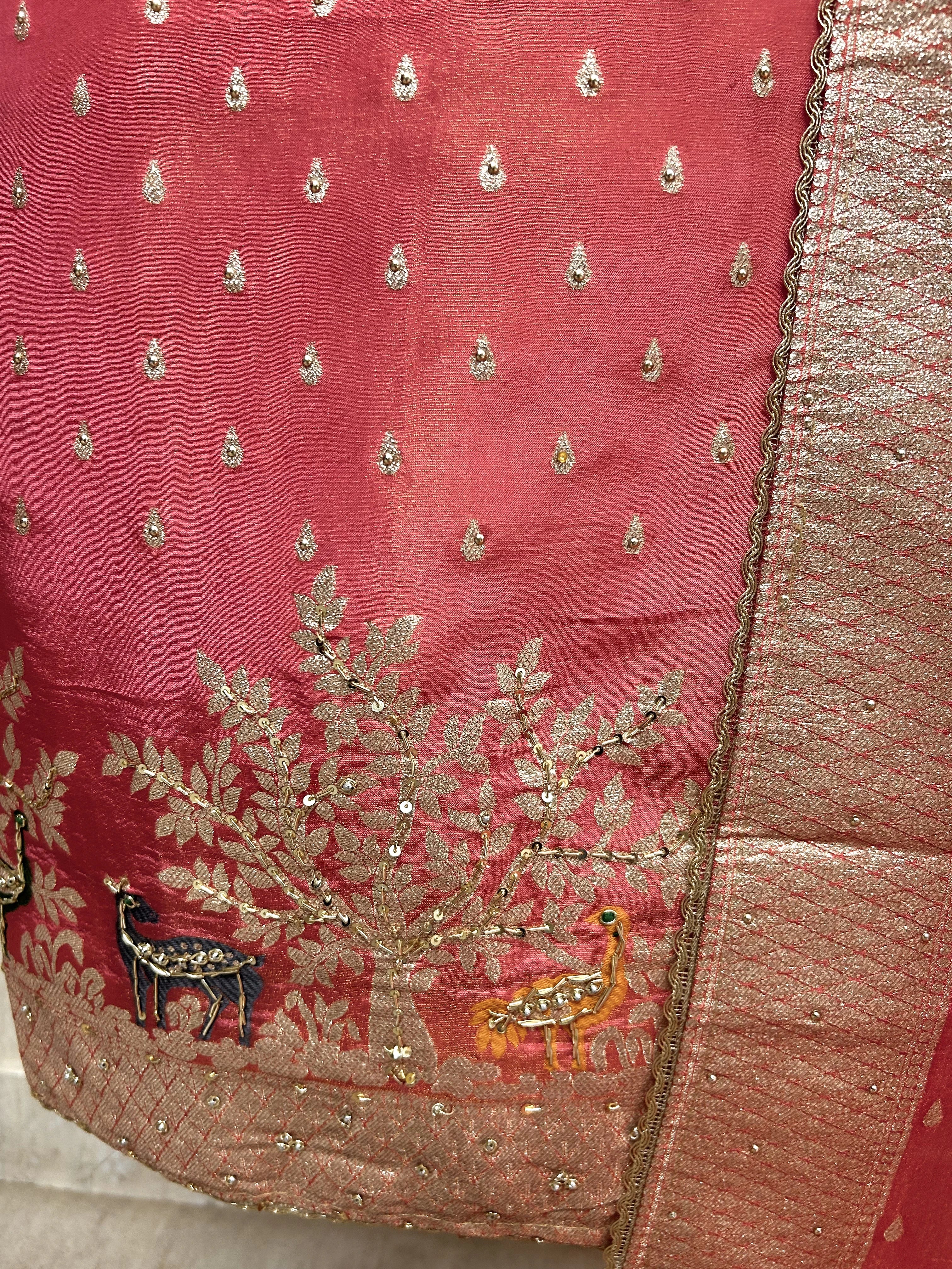 Tissue Unstitched Suit Set With Embroidered Hemline