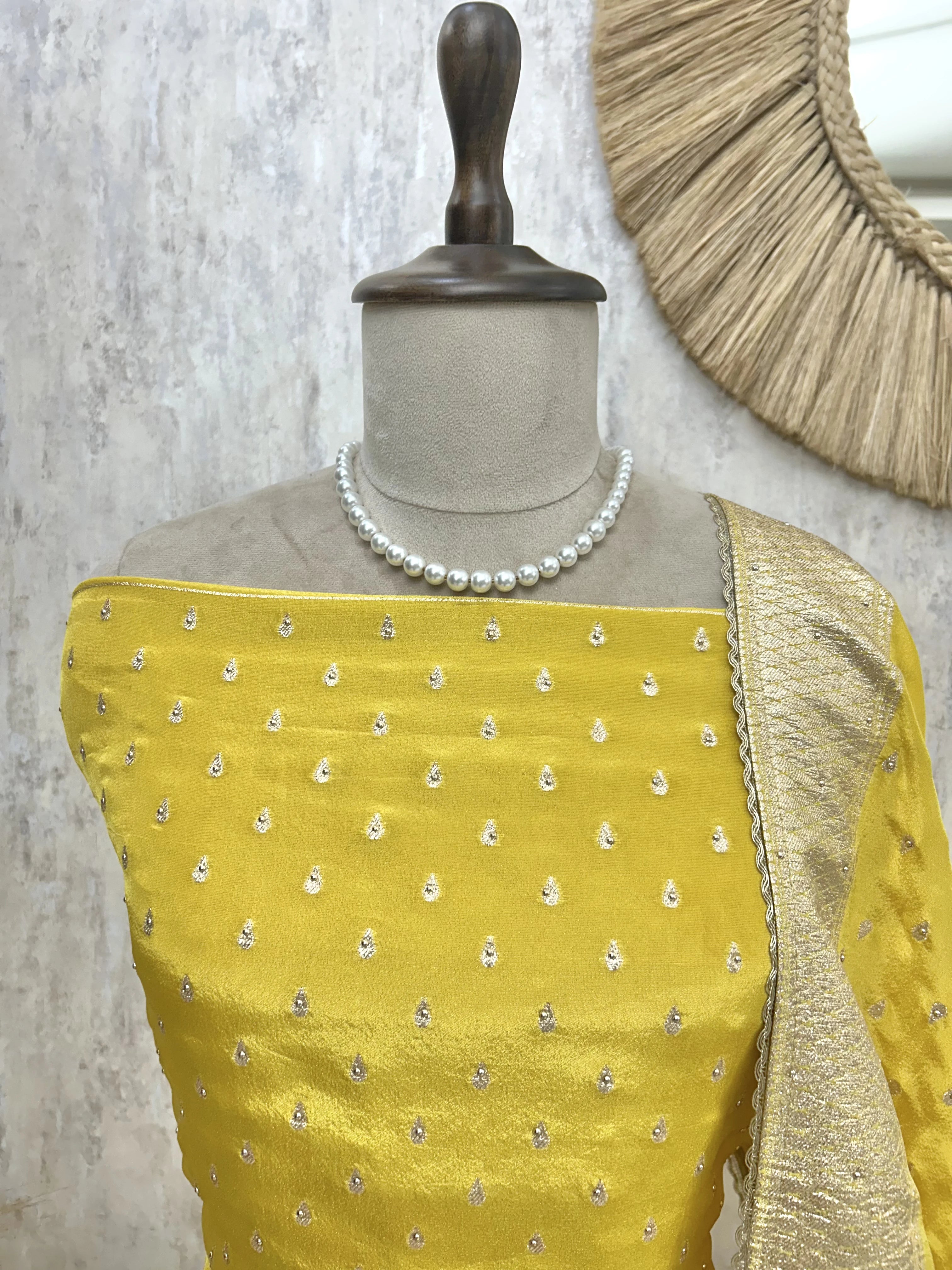 Tissue Unstitched Suit Set With Embroidered Hemline