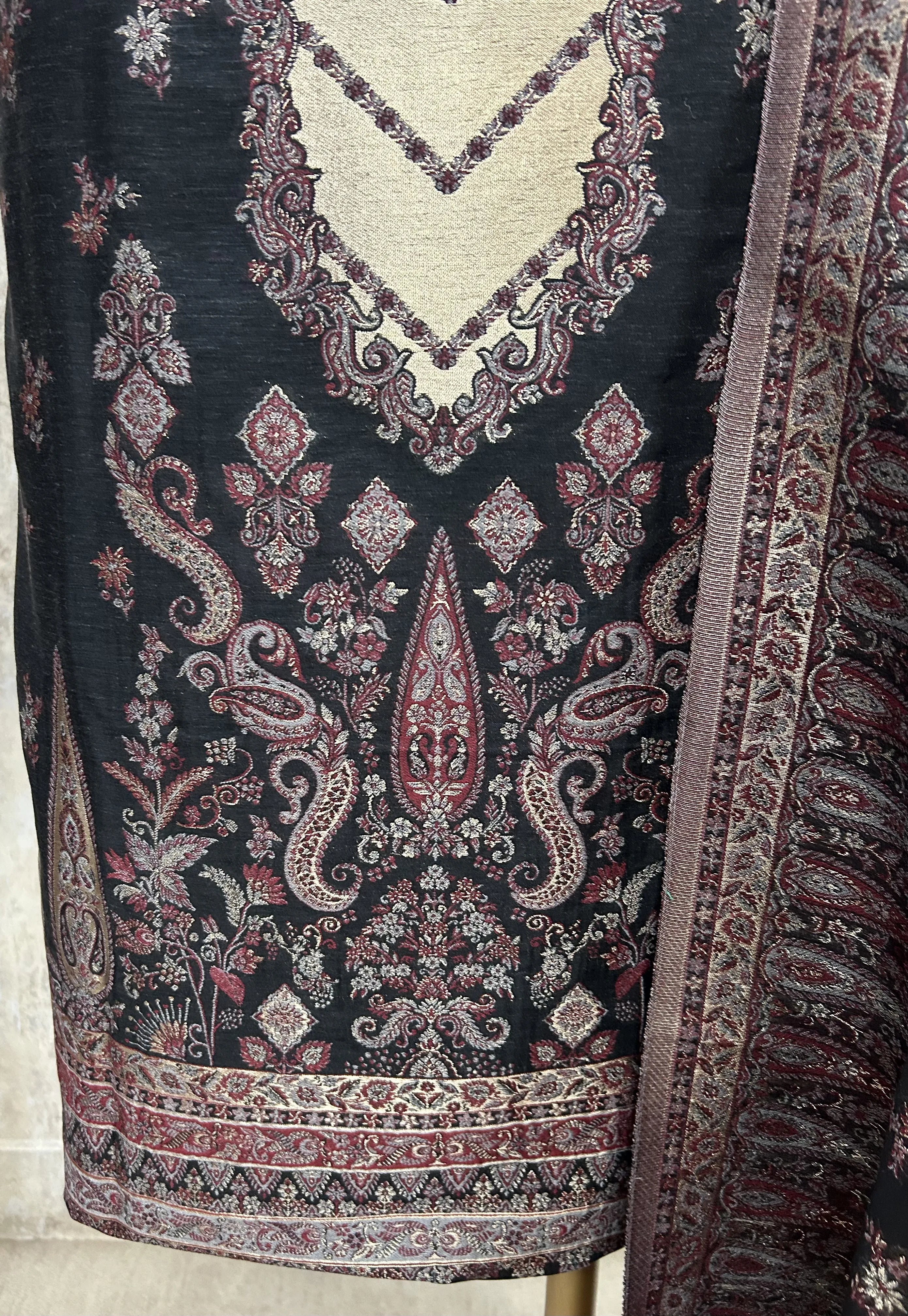 Black Elegant Fine silk Unstitched Suit