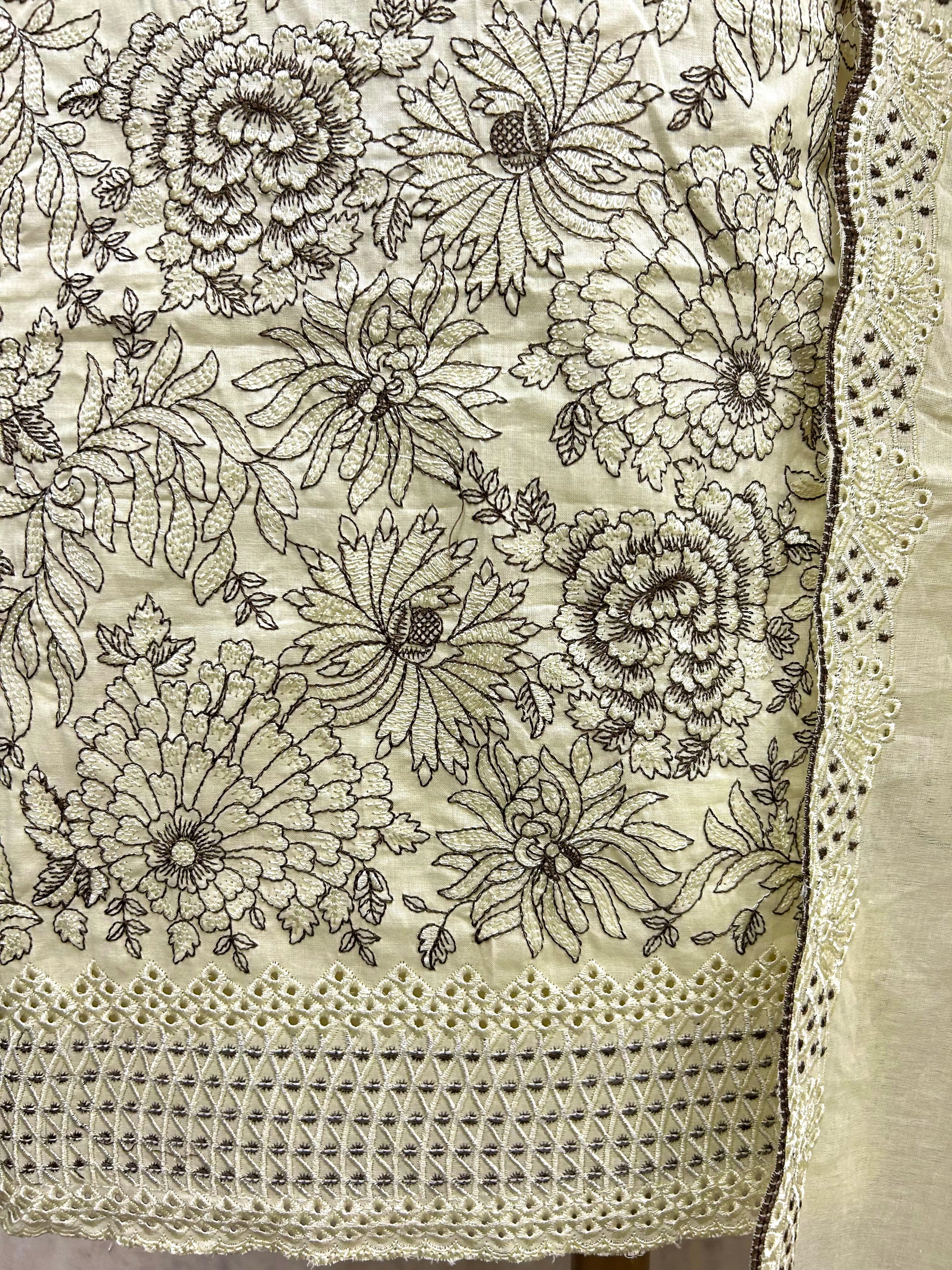 Cotton Unstitched Suit Set Thread Embroidery