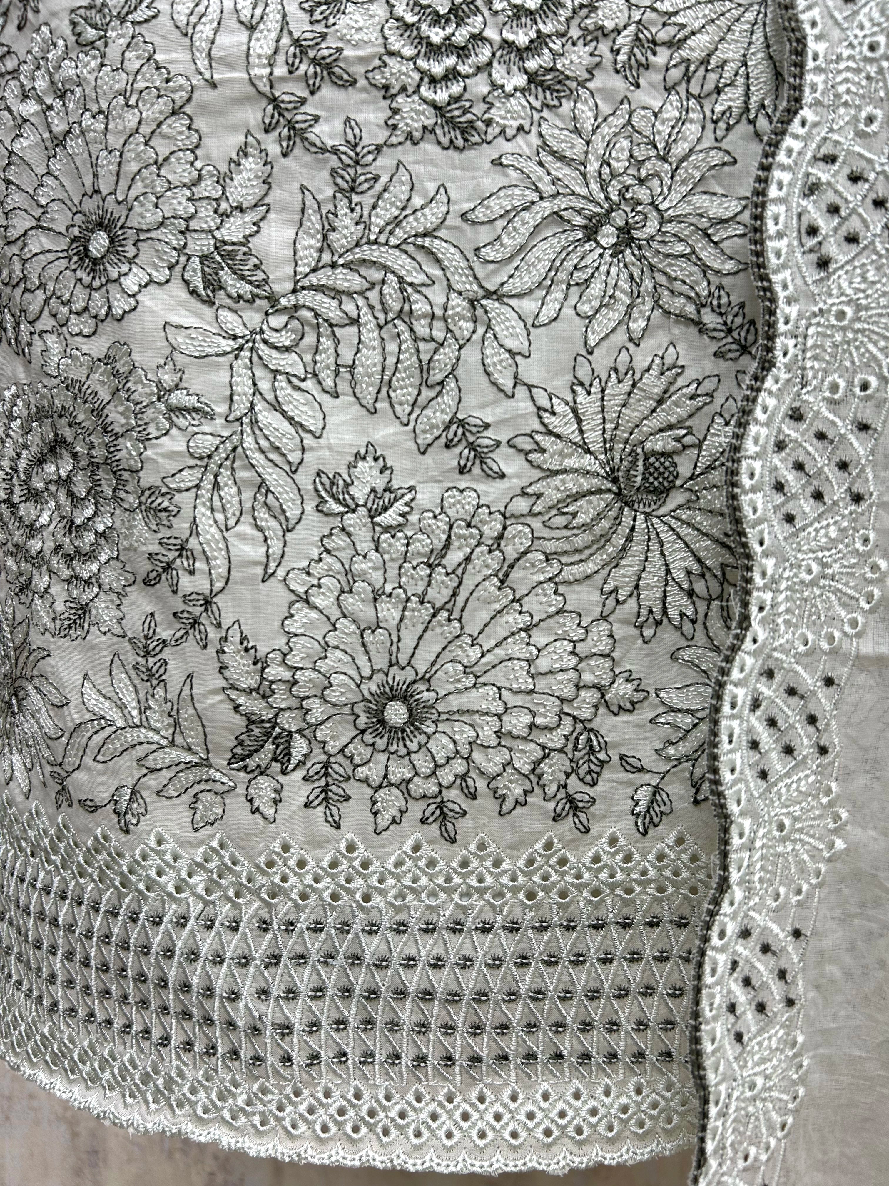 Cotton Unstitched Suit Set Thread Embroidery