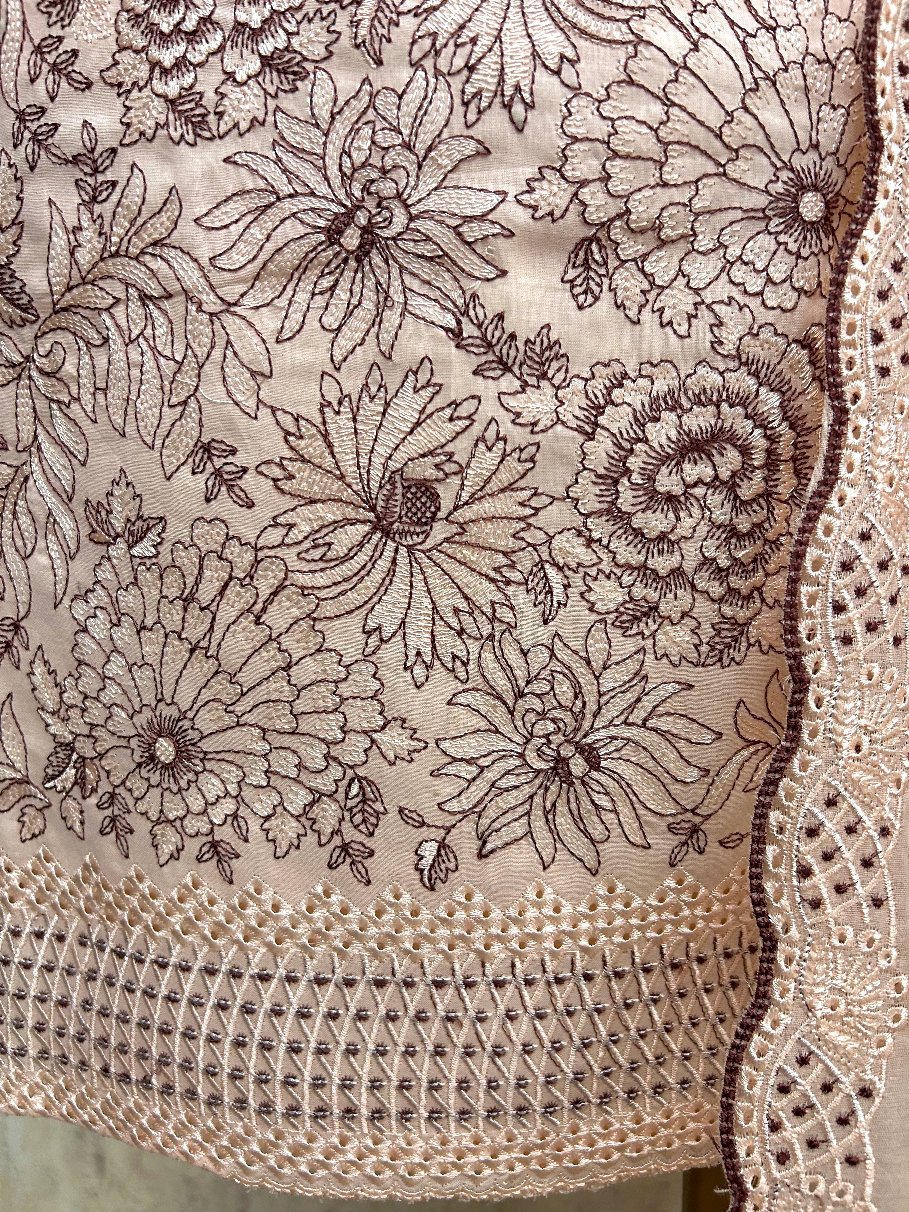 Cotton Unstitched Suit Set Thread Embroidery