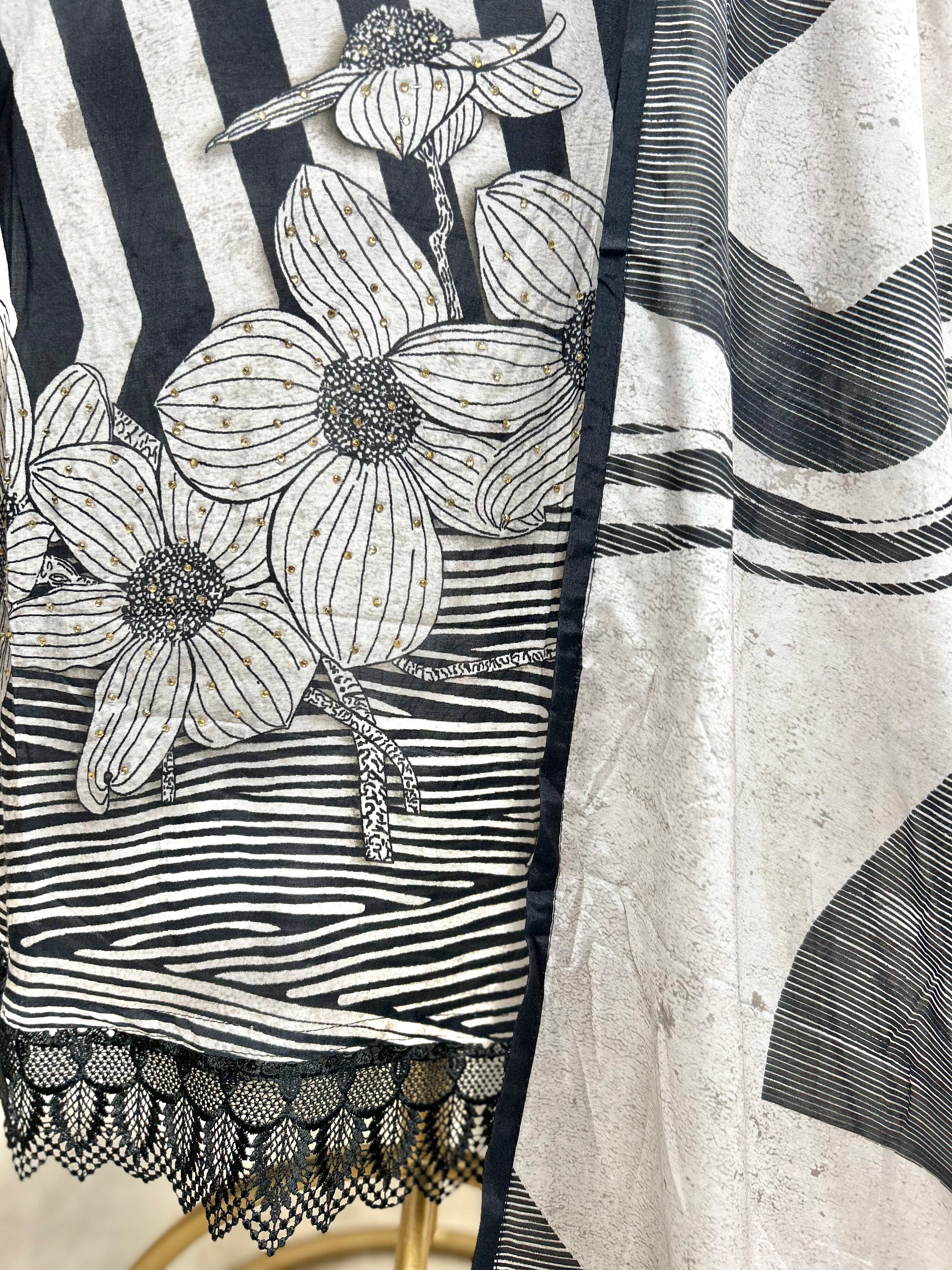 Printed Muslin Unstitched Suit Set With Pearl Work