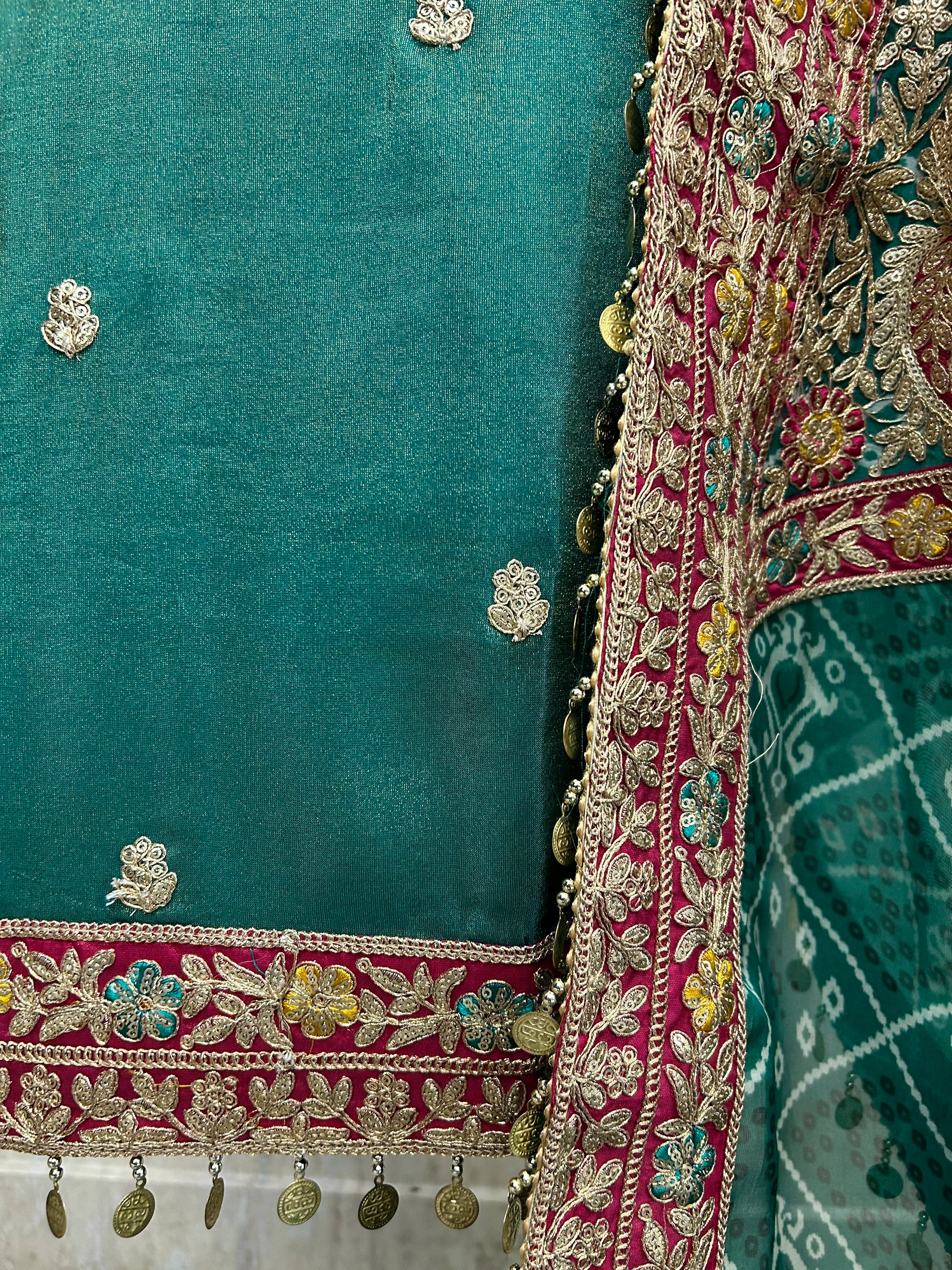 Tissue Unstitched Suit Set With Embroidered Neckline