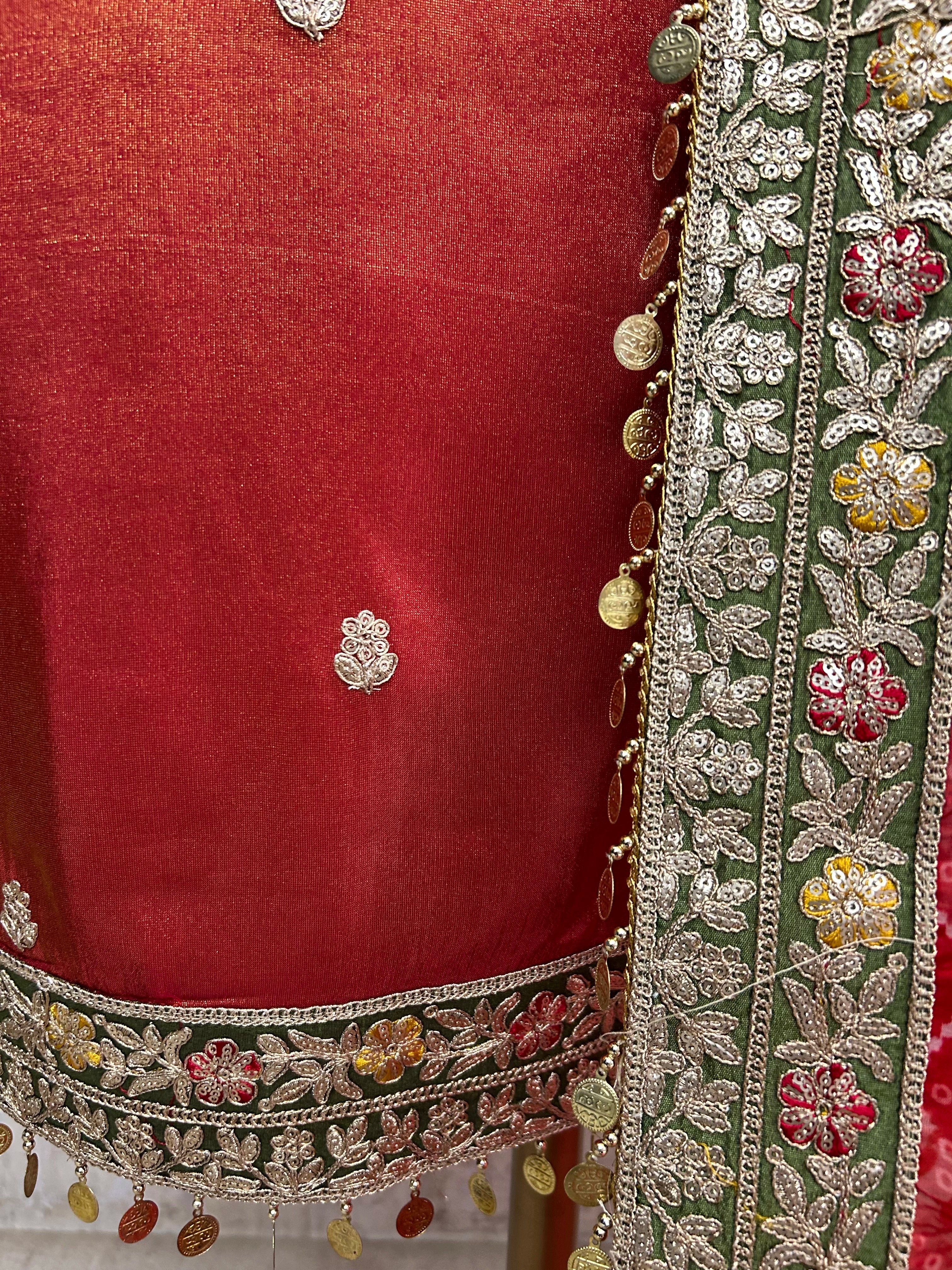 Tissue Unstitched Suit Set With Embroidered Neckline