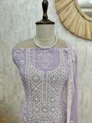 Georgette Unstitched Suit Set With Lucknowi Work