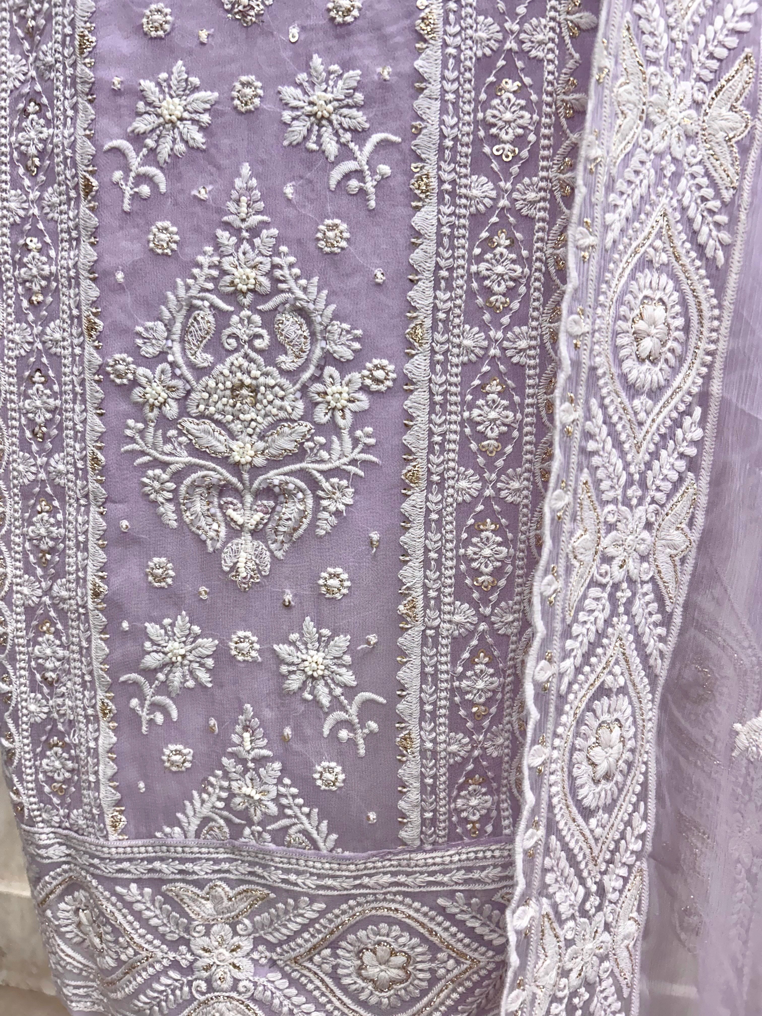 Georgette Unstitched Suit Set With Lucknowi Work