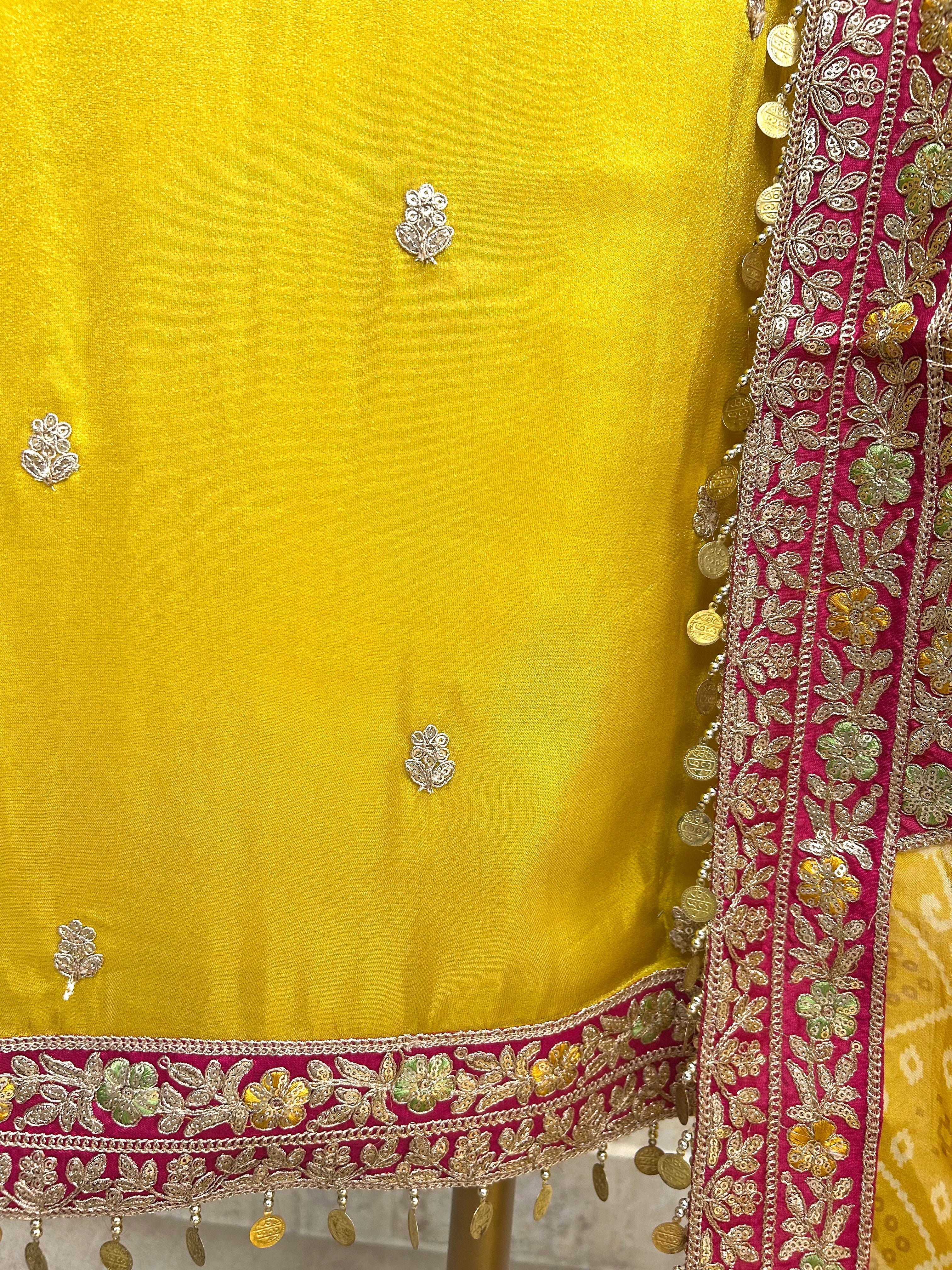 Tissue Unstitched Suit Set With Embroidered Neckline