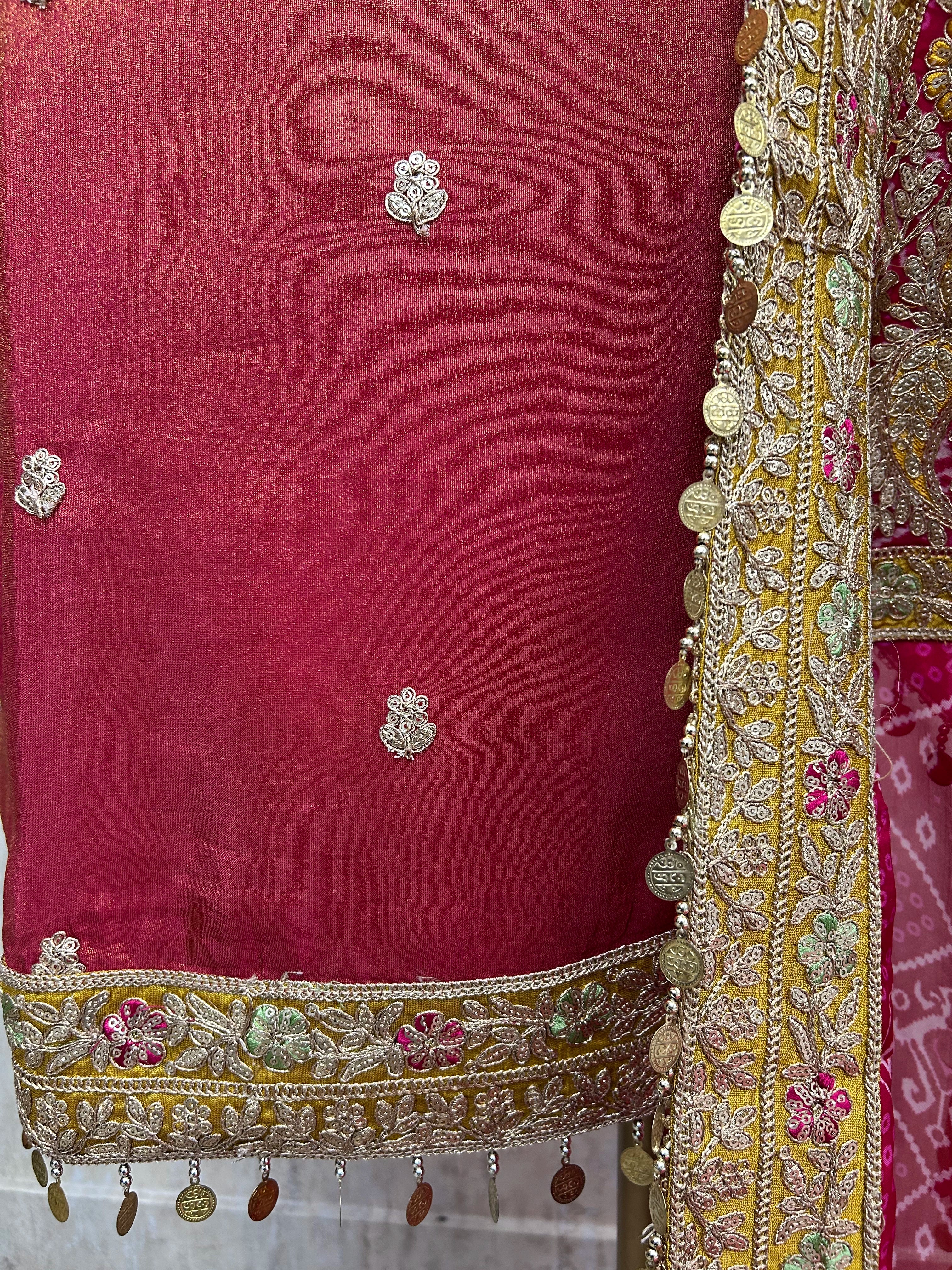 Tissue Unstitched Suit Set With Embroidered Neckline