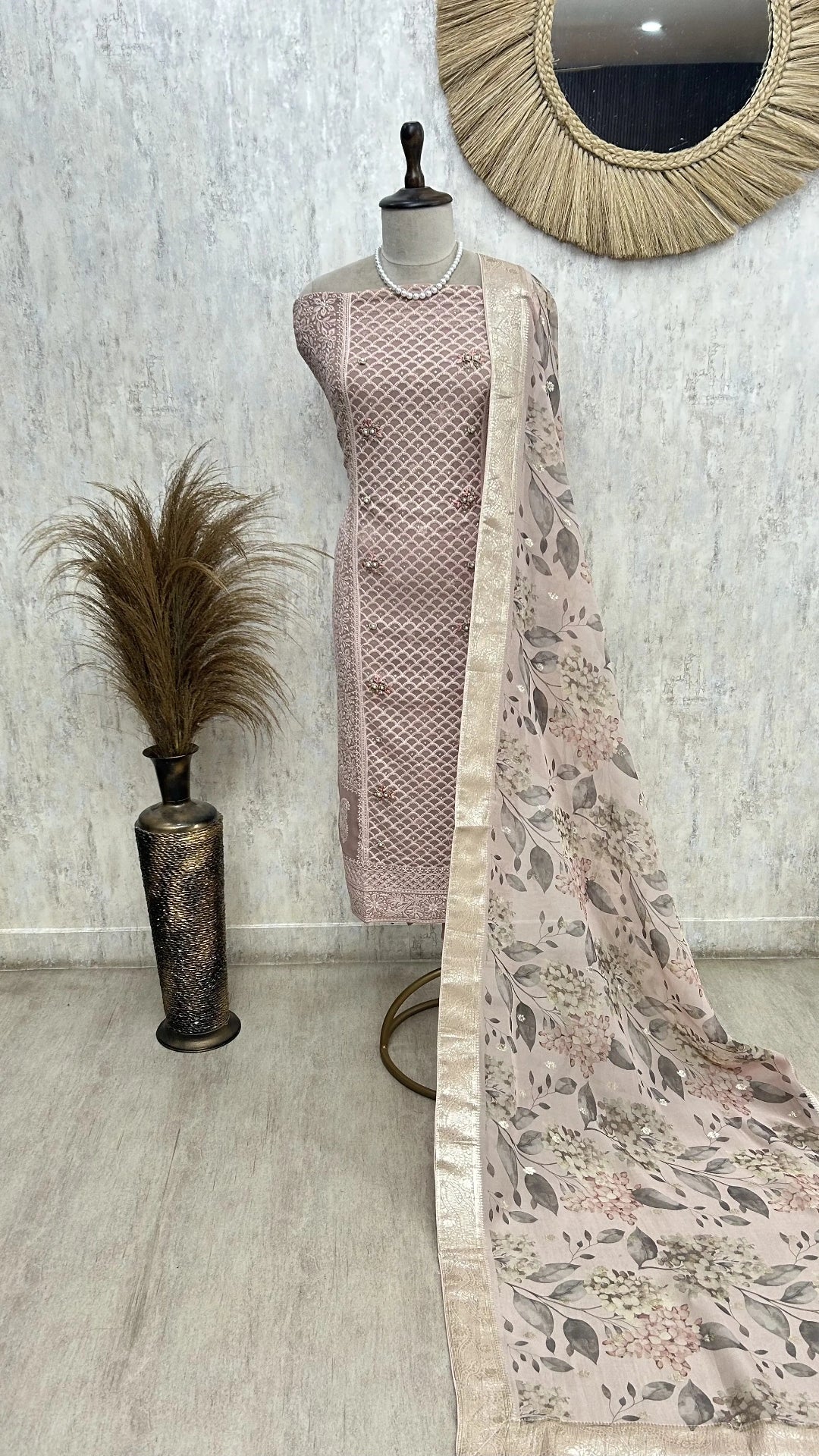 Blush Lucknawi Grace Unstiched Suit