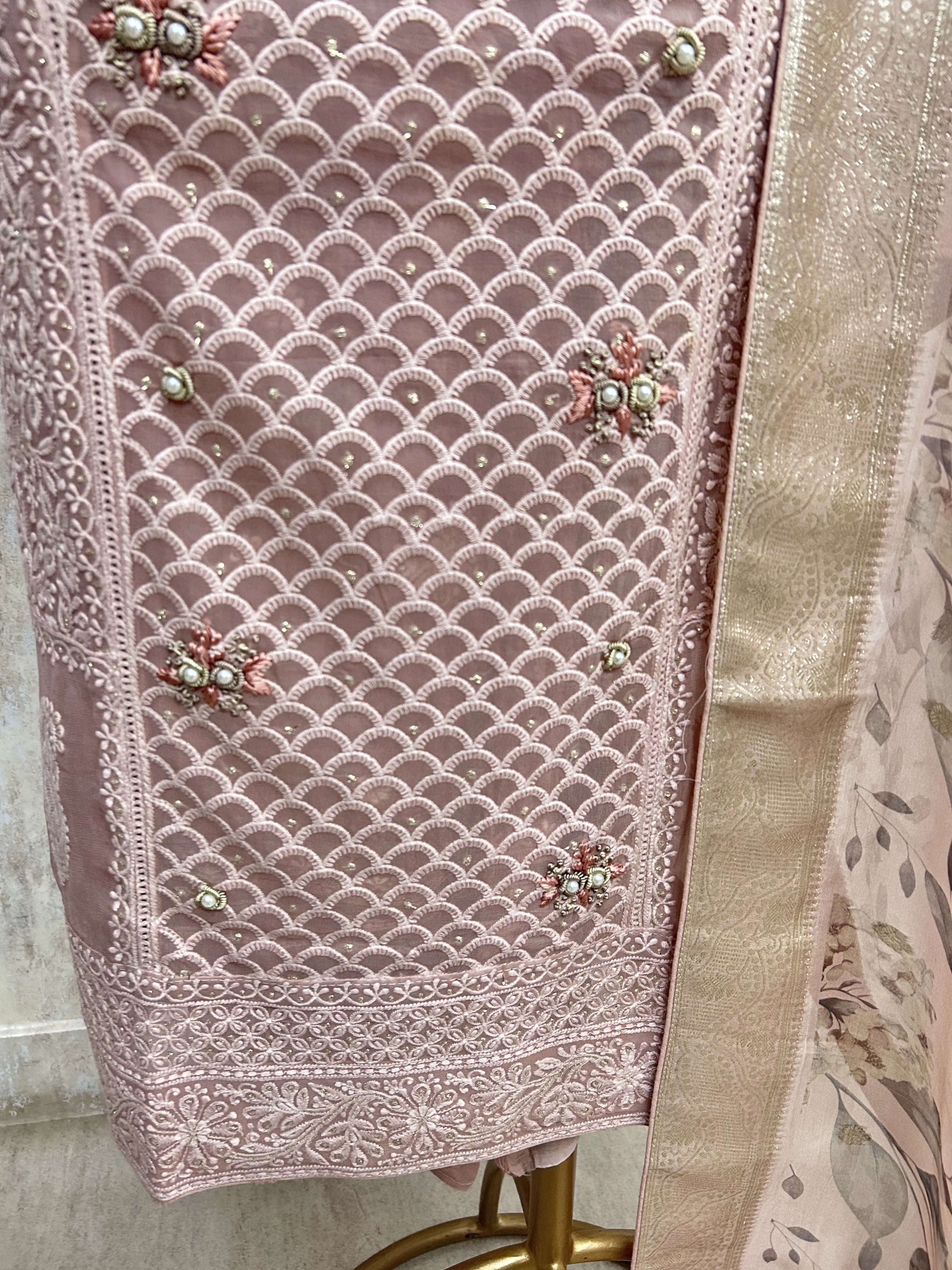 Blush Lucknawi Grace Unstiched Suit