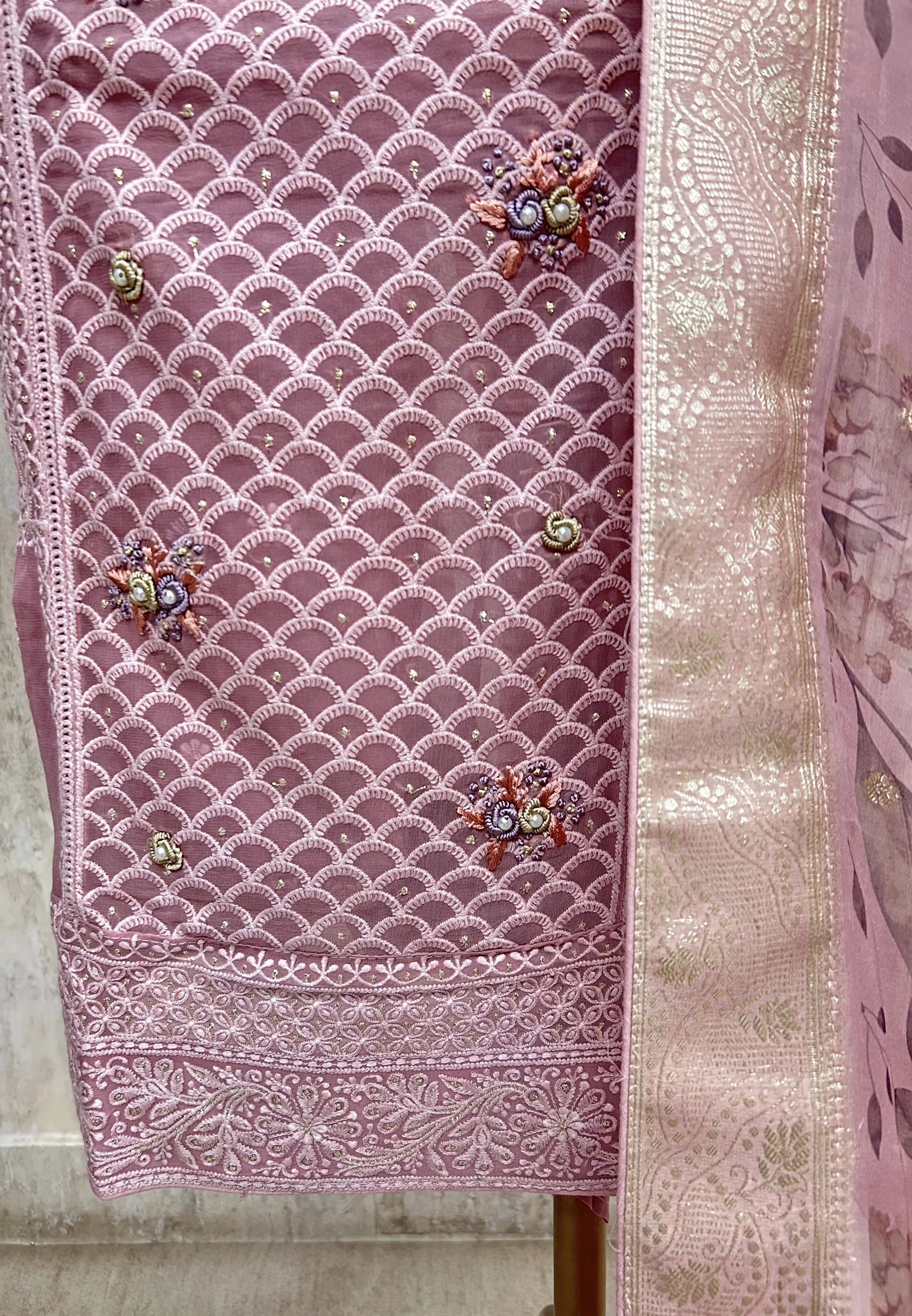 Blush Lucknawi Grace Unstiched Suit