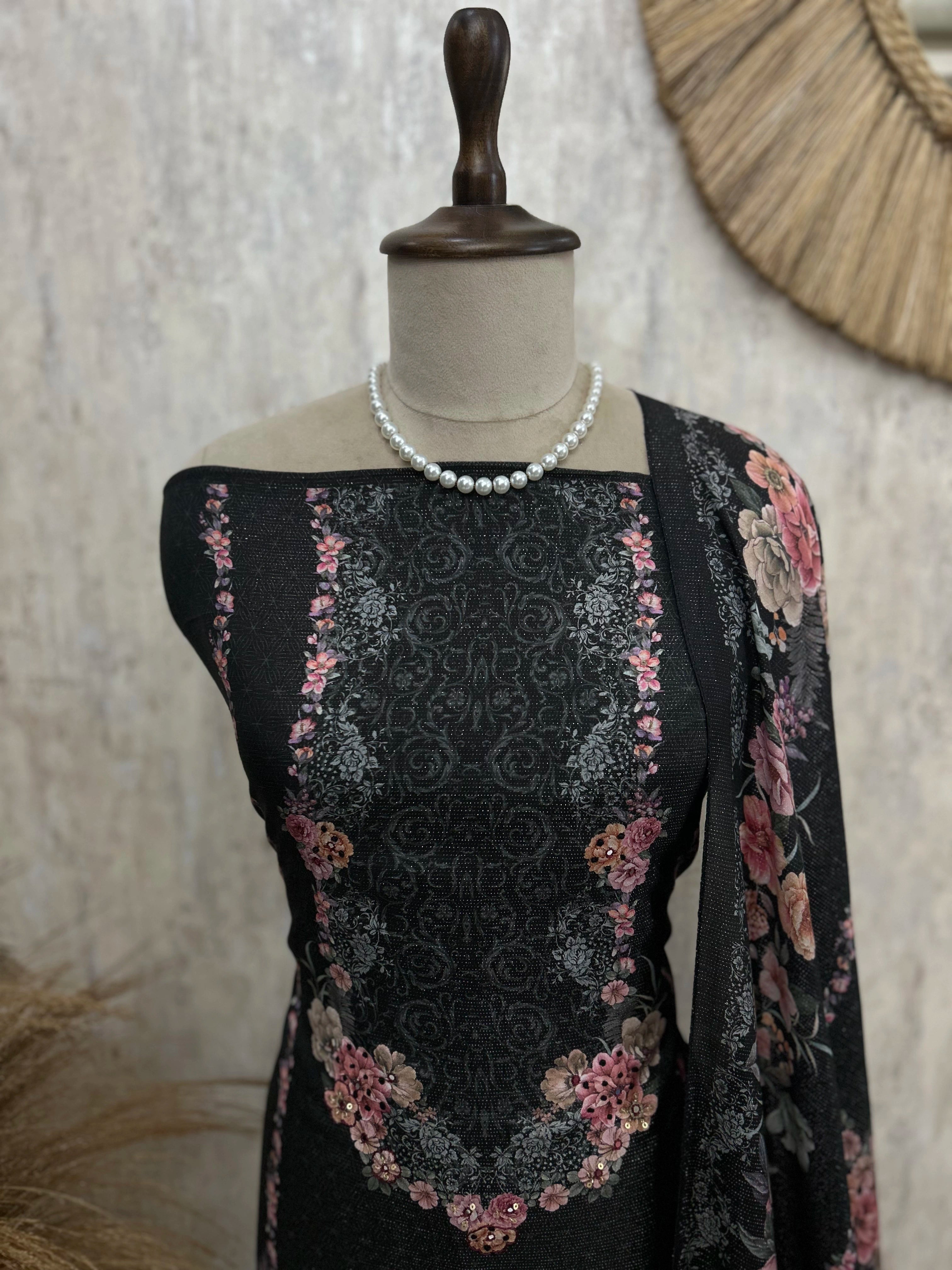 Muslin Unstitched Suit Set With Floral Motif