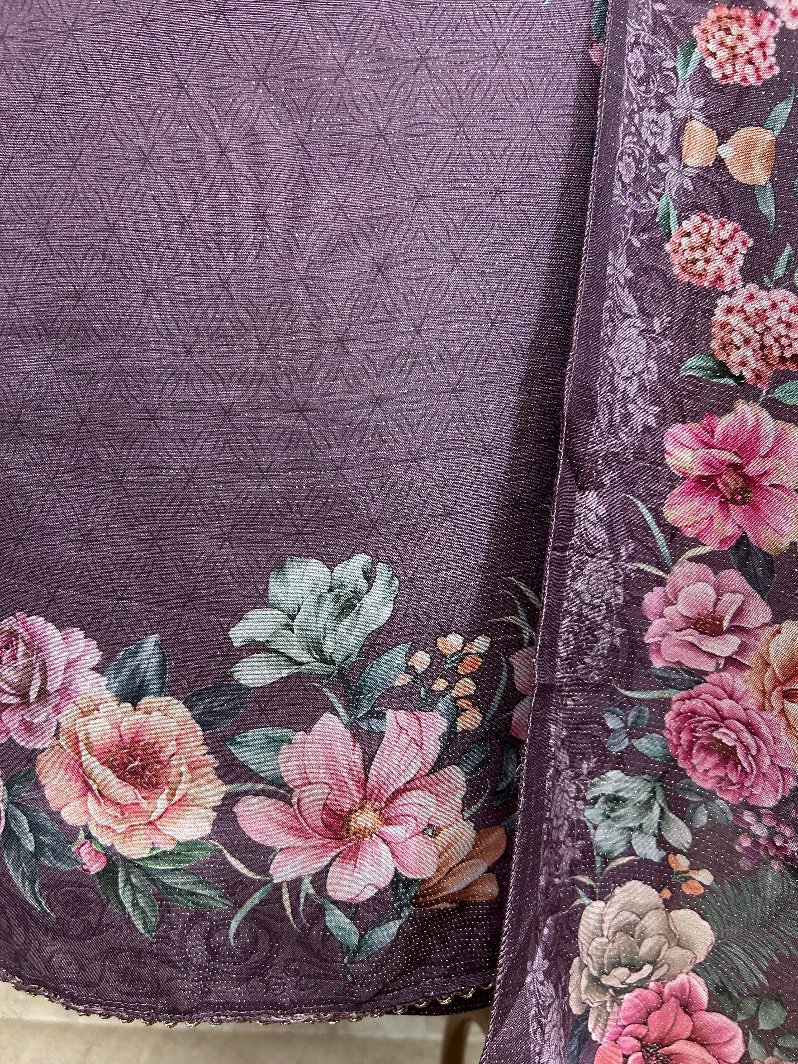 Muslin Unstitched Suit Set With Floral Motif