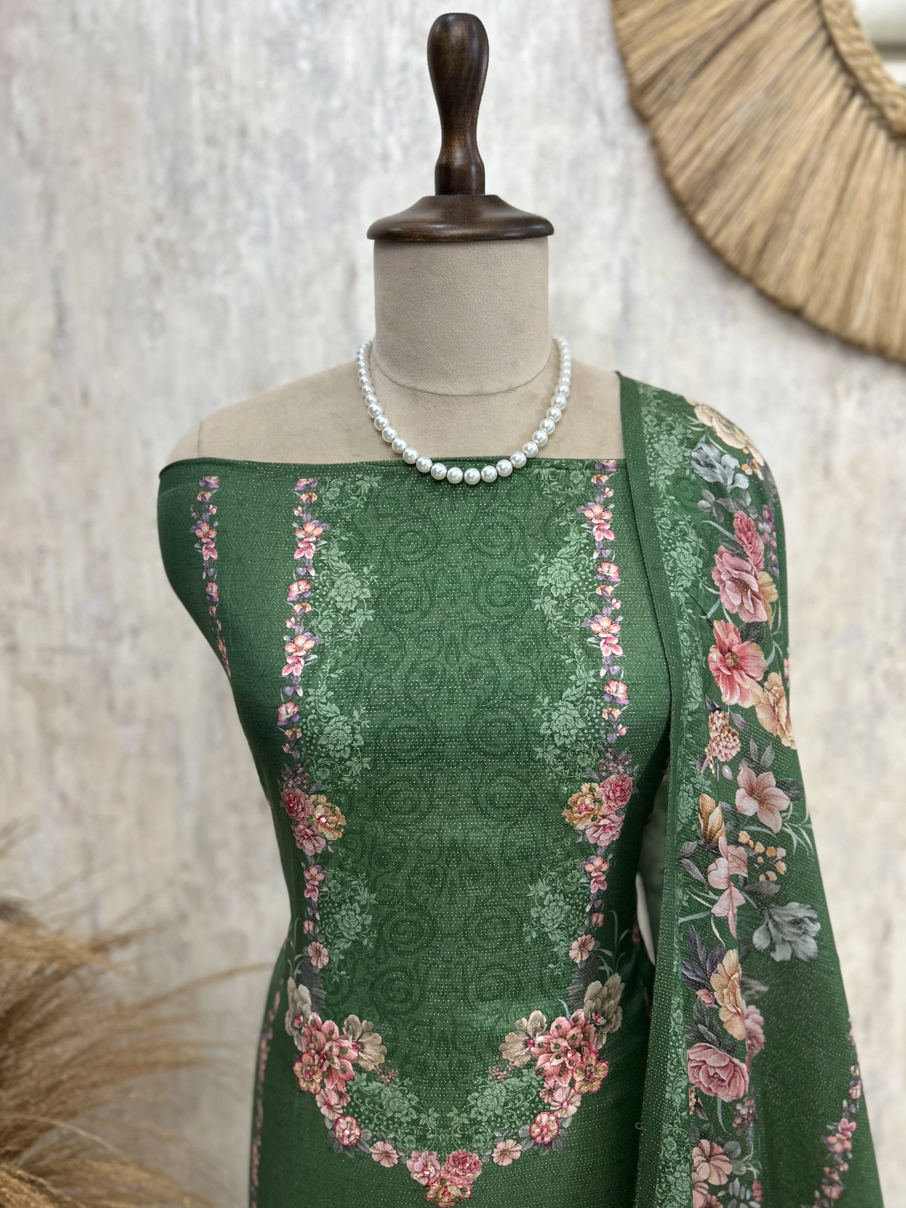 Muslin Unstitched Suit Set With Floral Motif