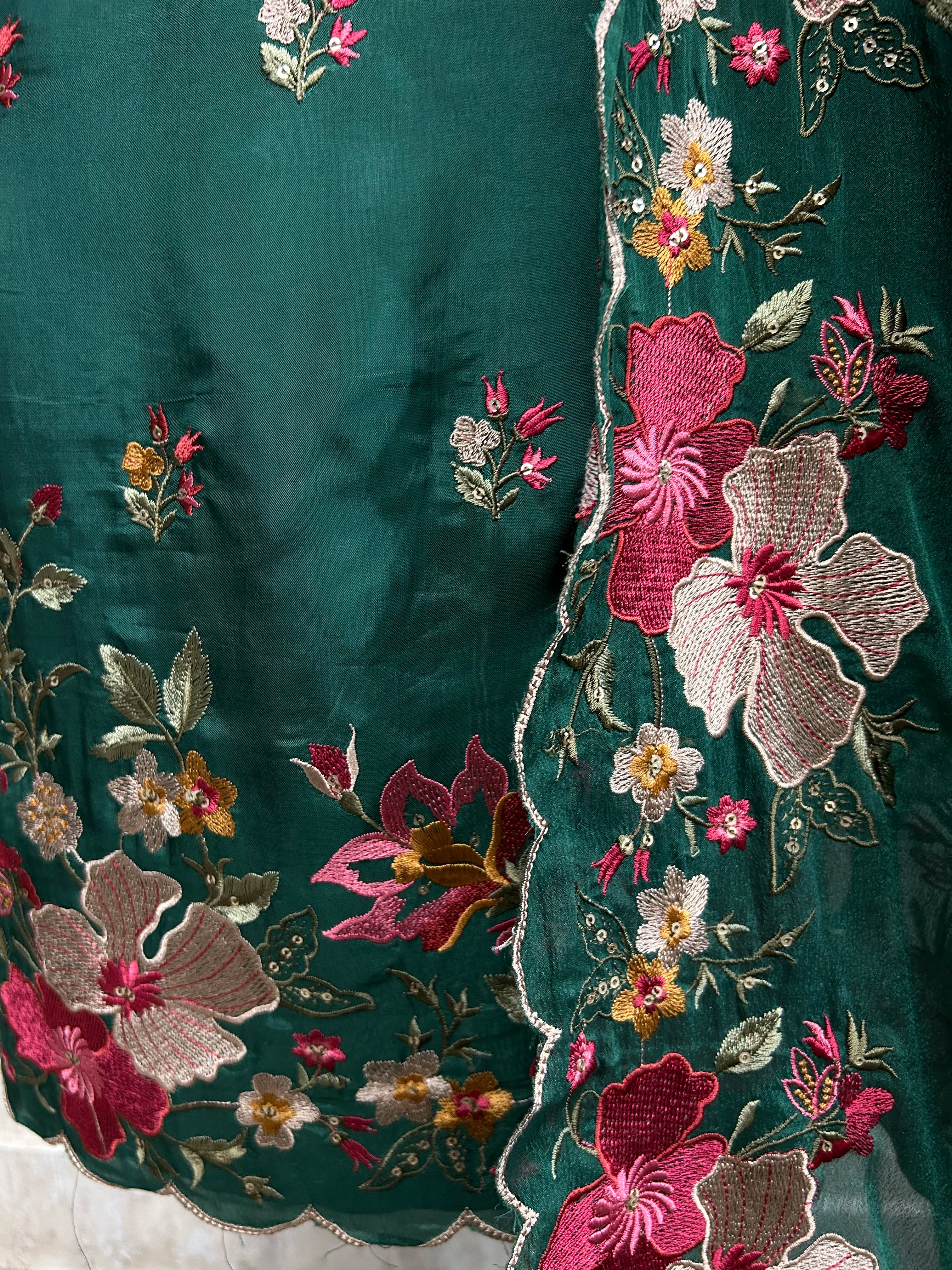 Thread Embroidered Opada Silk Unstitched Suit Set (Dark)