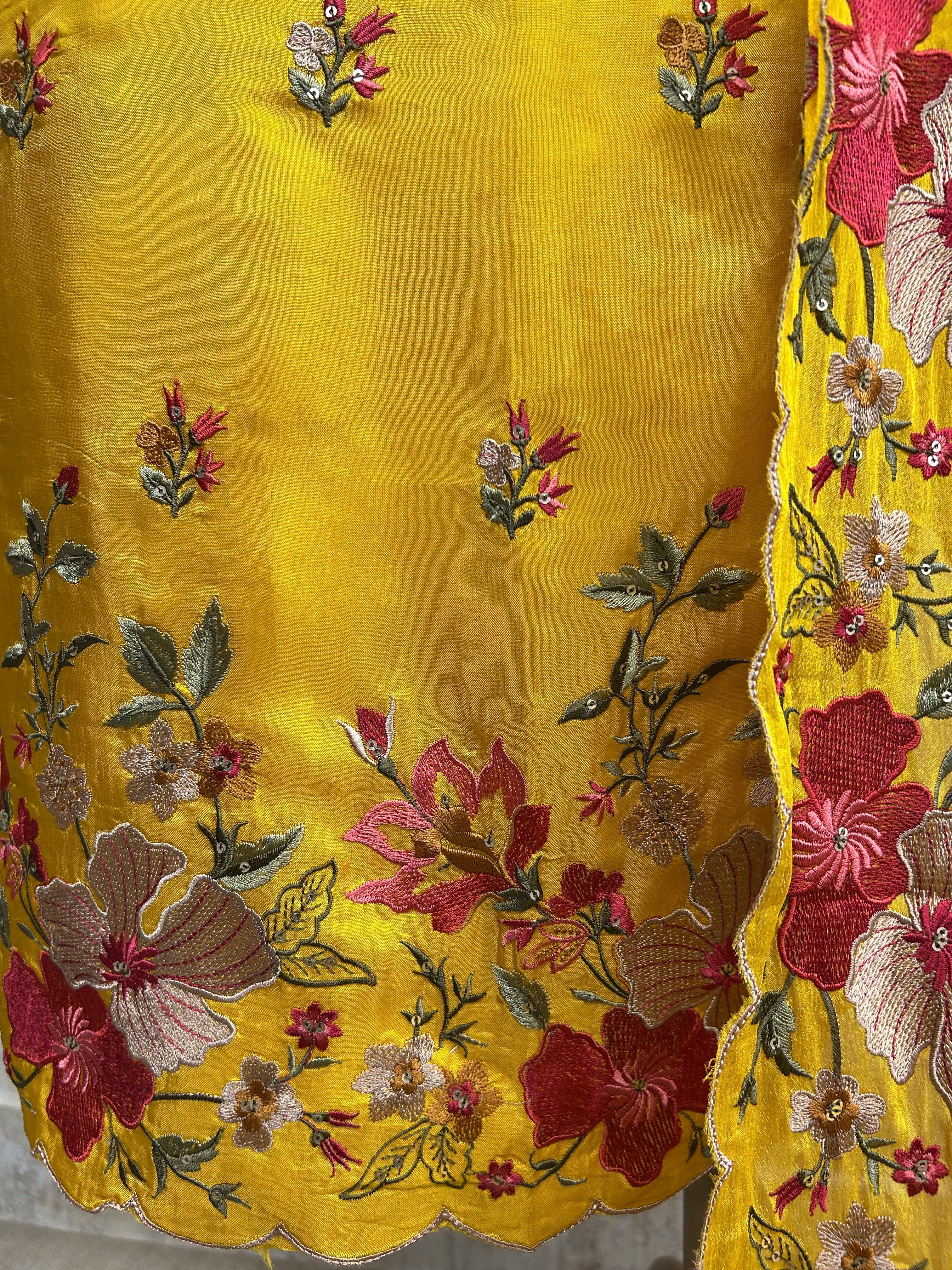 Thread Embroidered Opada Silk Unstitched Suit Set (Dark)