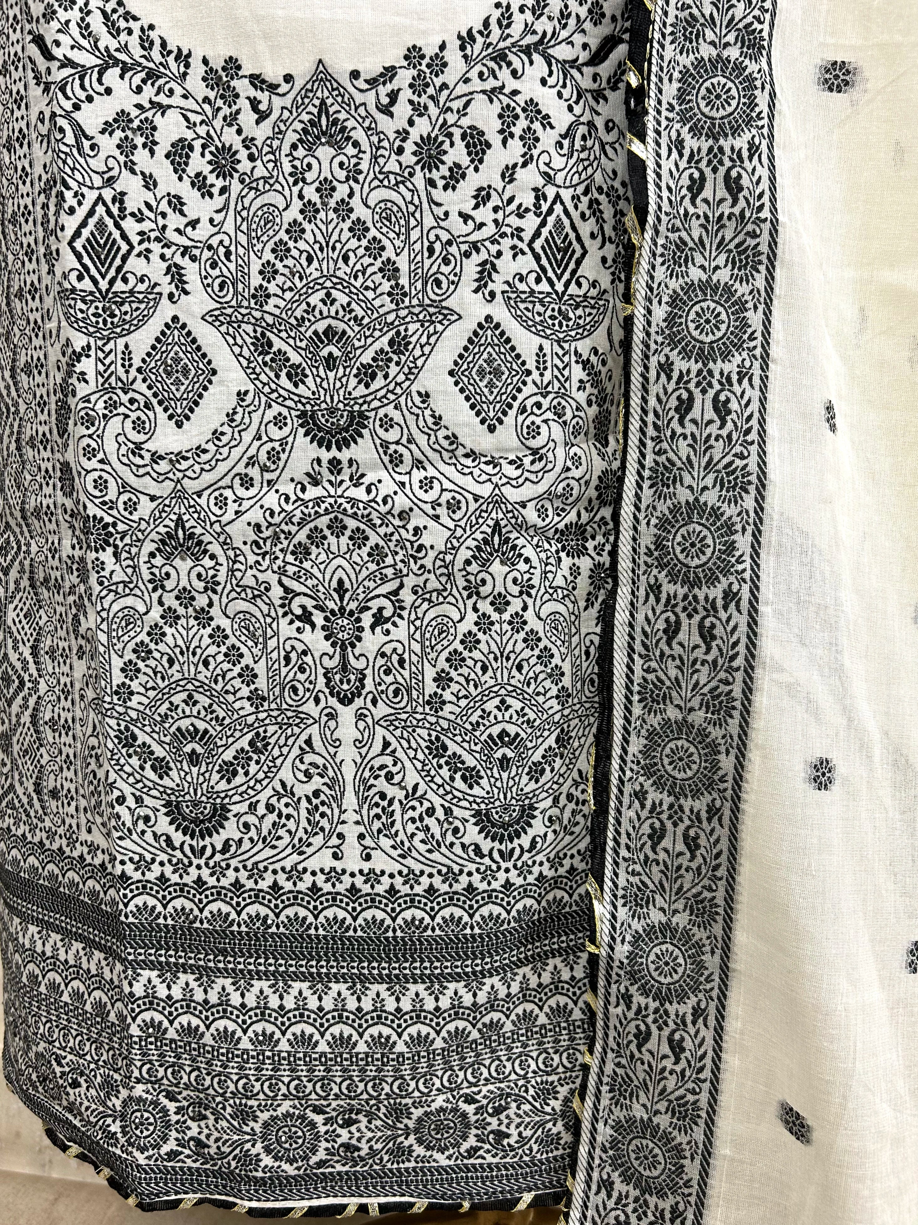 Cotton Unstitched Suit Set With Kashmiri Weave