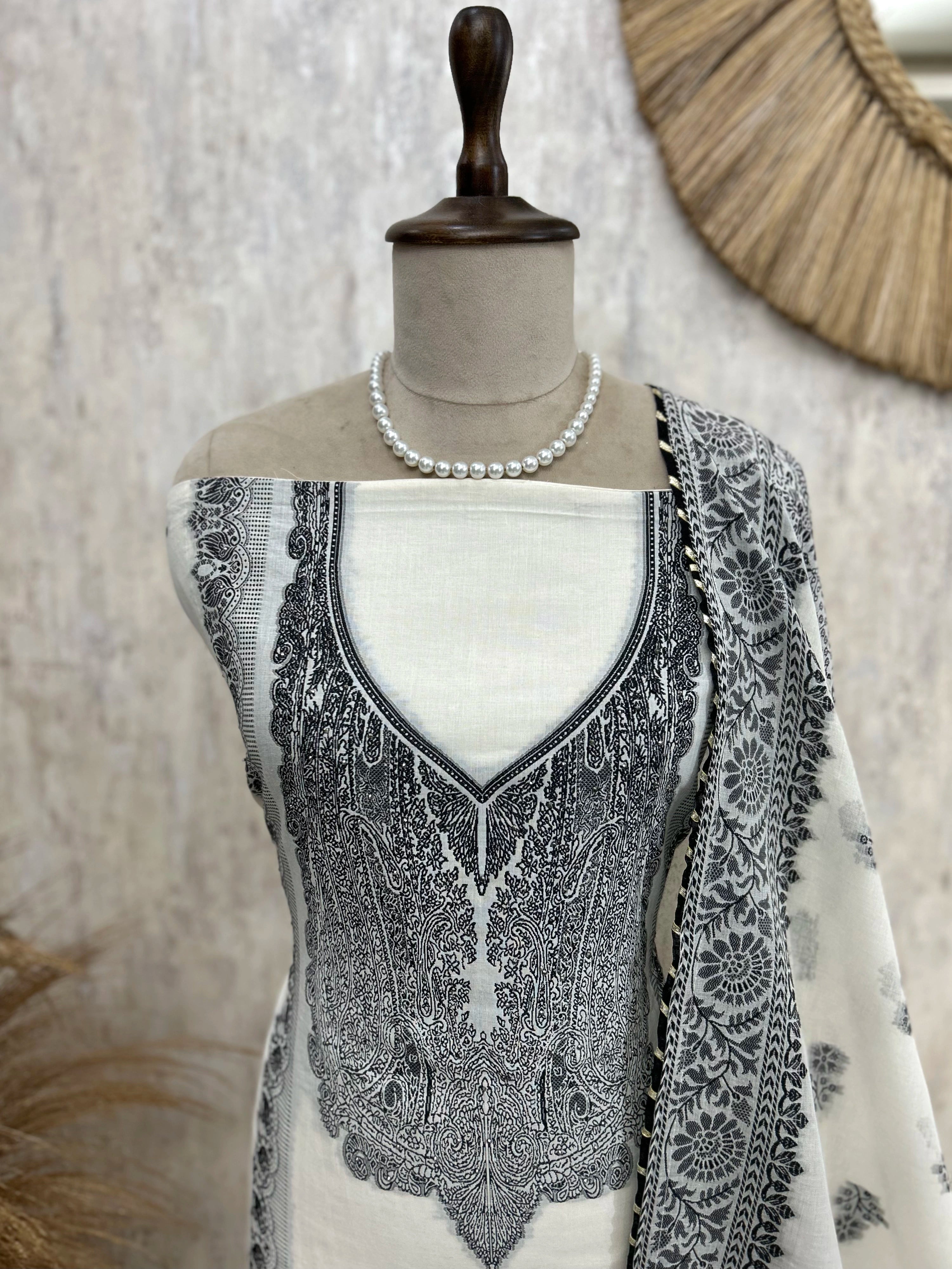 Cotton Unstitched Suit Set With Kashmiri Weave