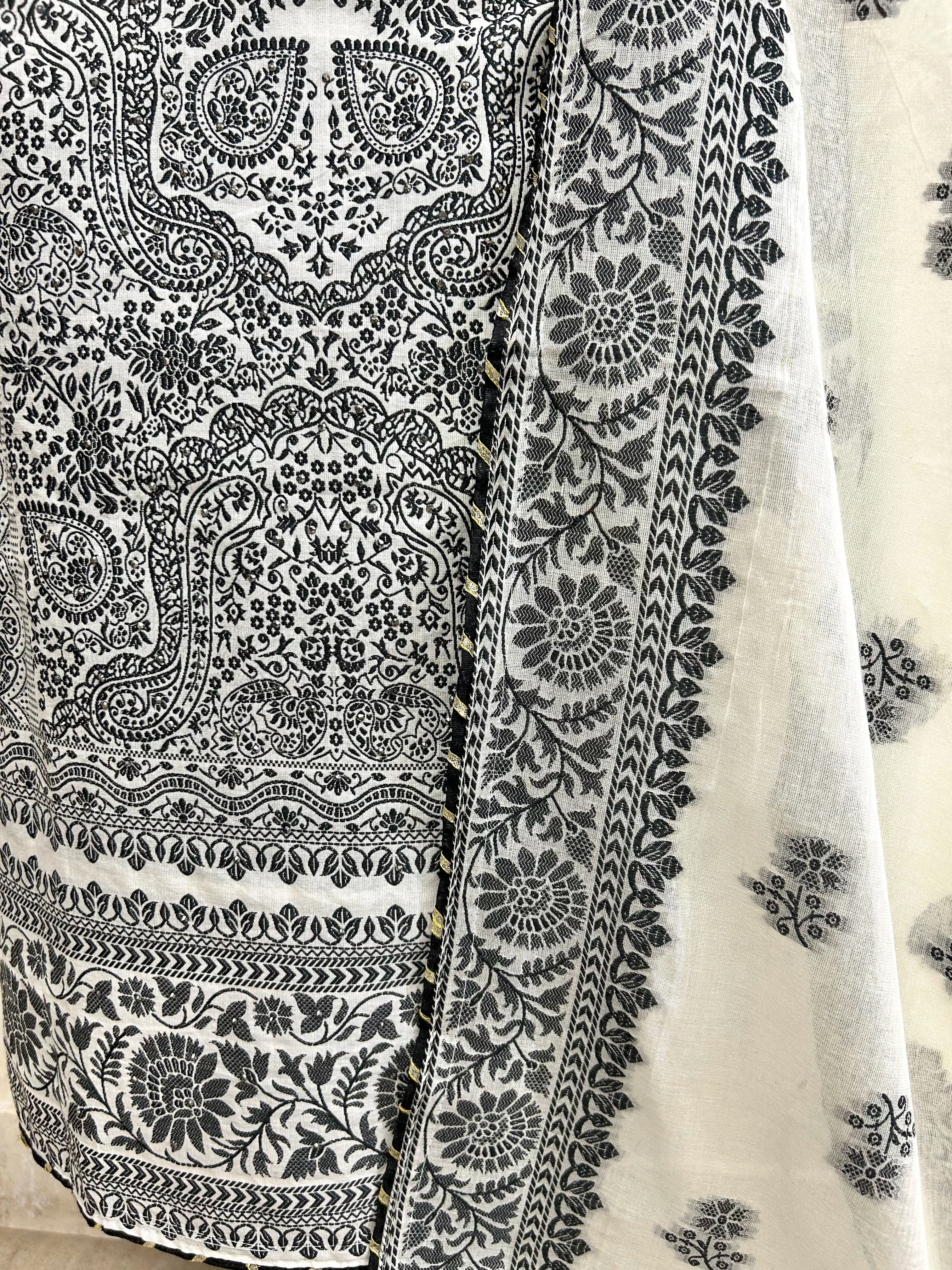 Cotton Unstitched Suit Set With Kashmiri Weave