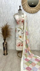 Muslin Unstitched Suit Set Featuring Weaving