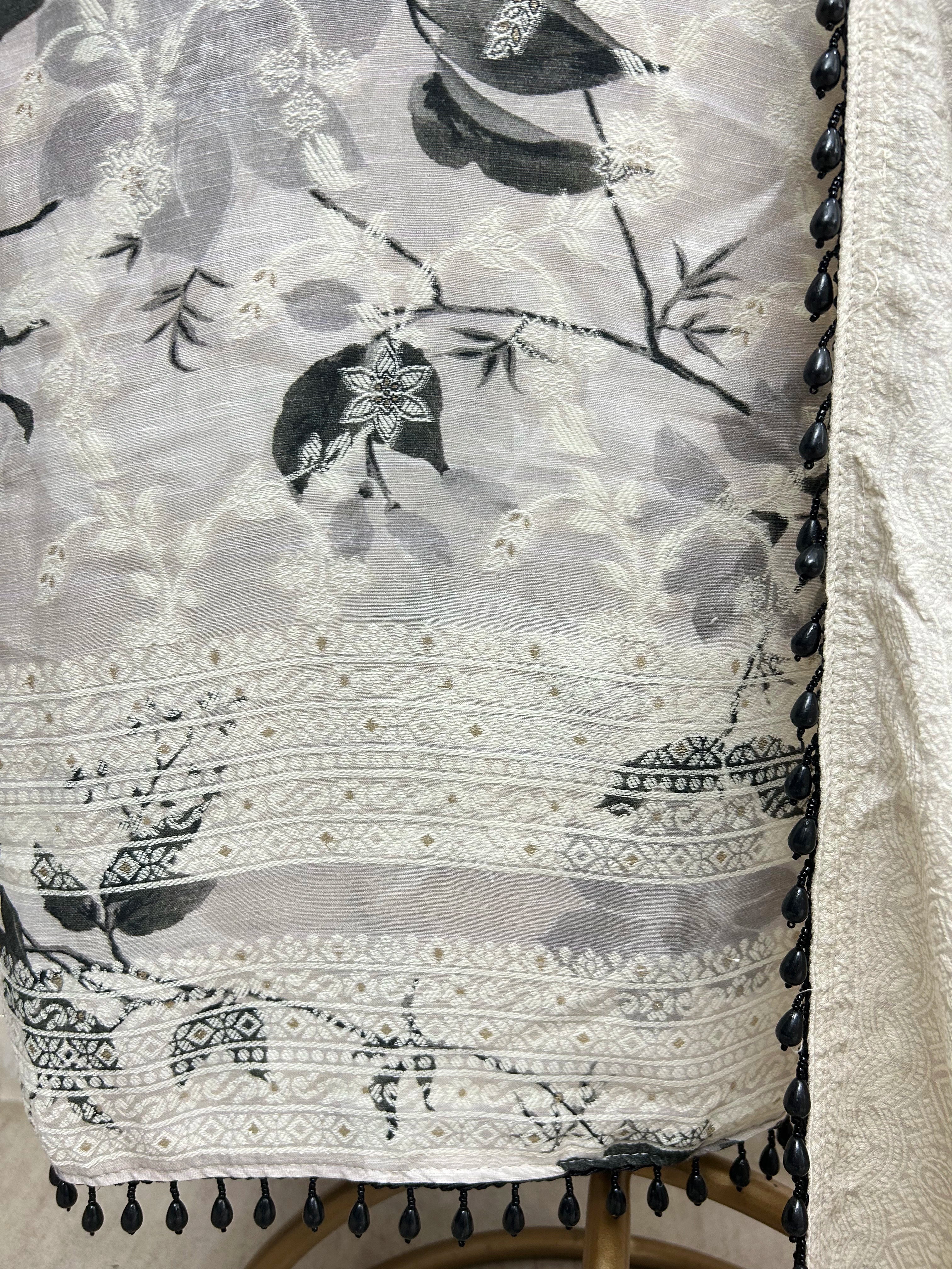 Muslin Unstitched Suit Set Featuring Weaving