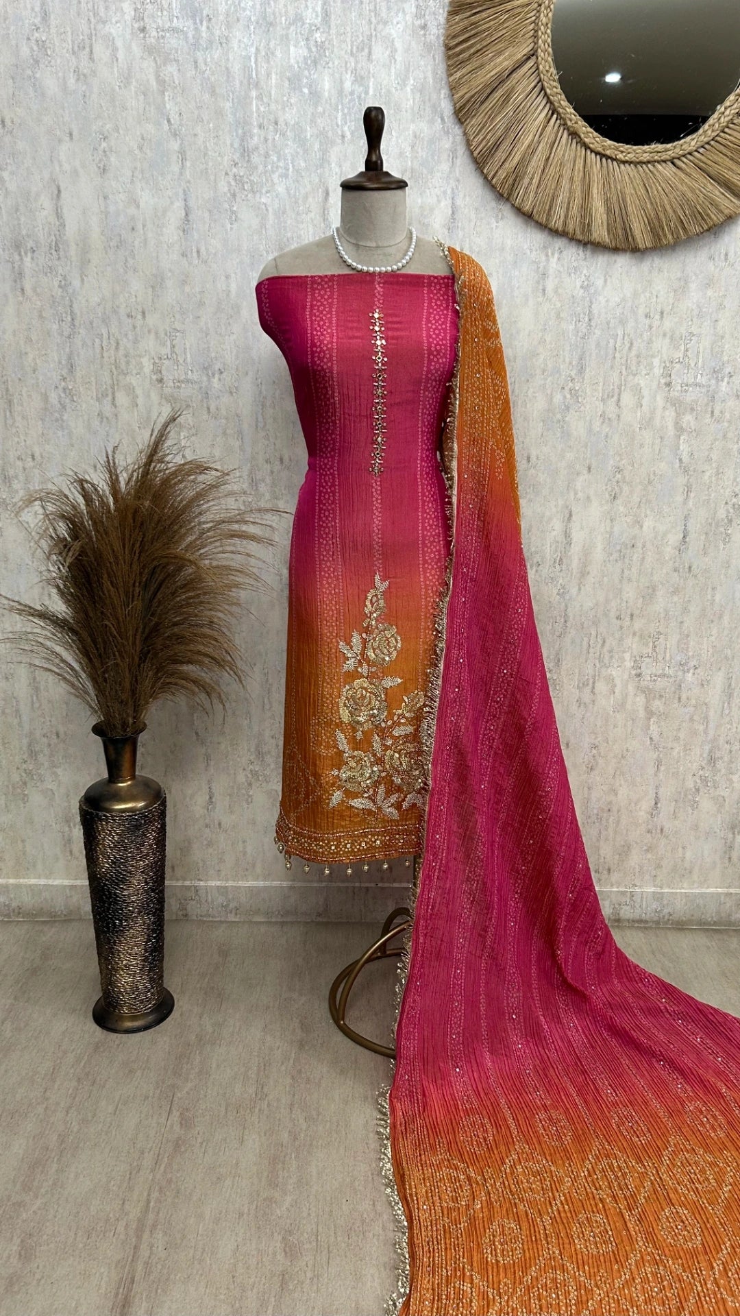 Crush Tissue Unstitched Suit Set With Ombre Effect