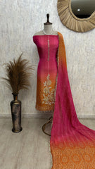 Crush Tissue Unstitched Suit Set With Ombre Effect