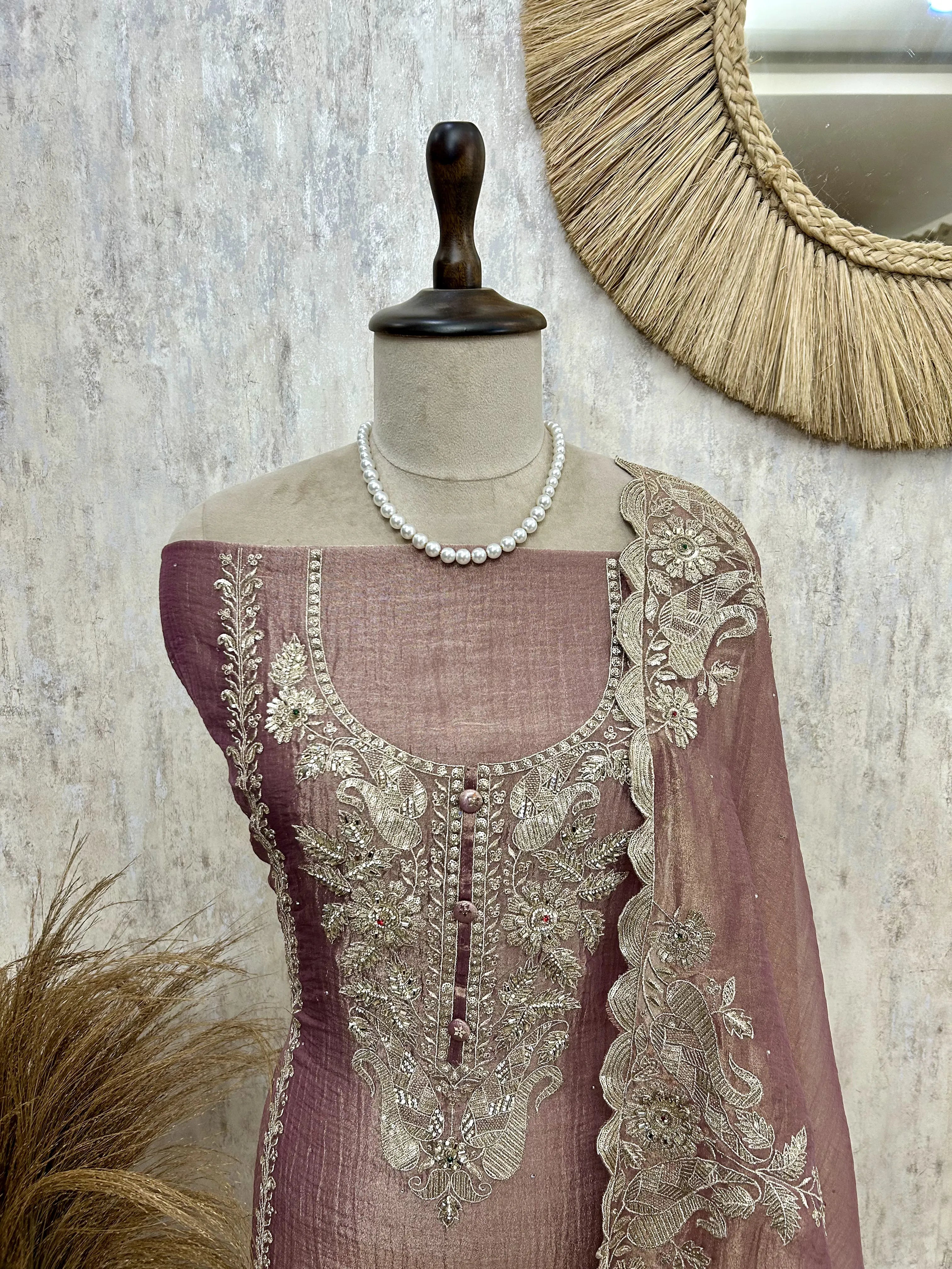 Antique Rose Elegance Unstiched Suit